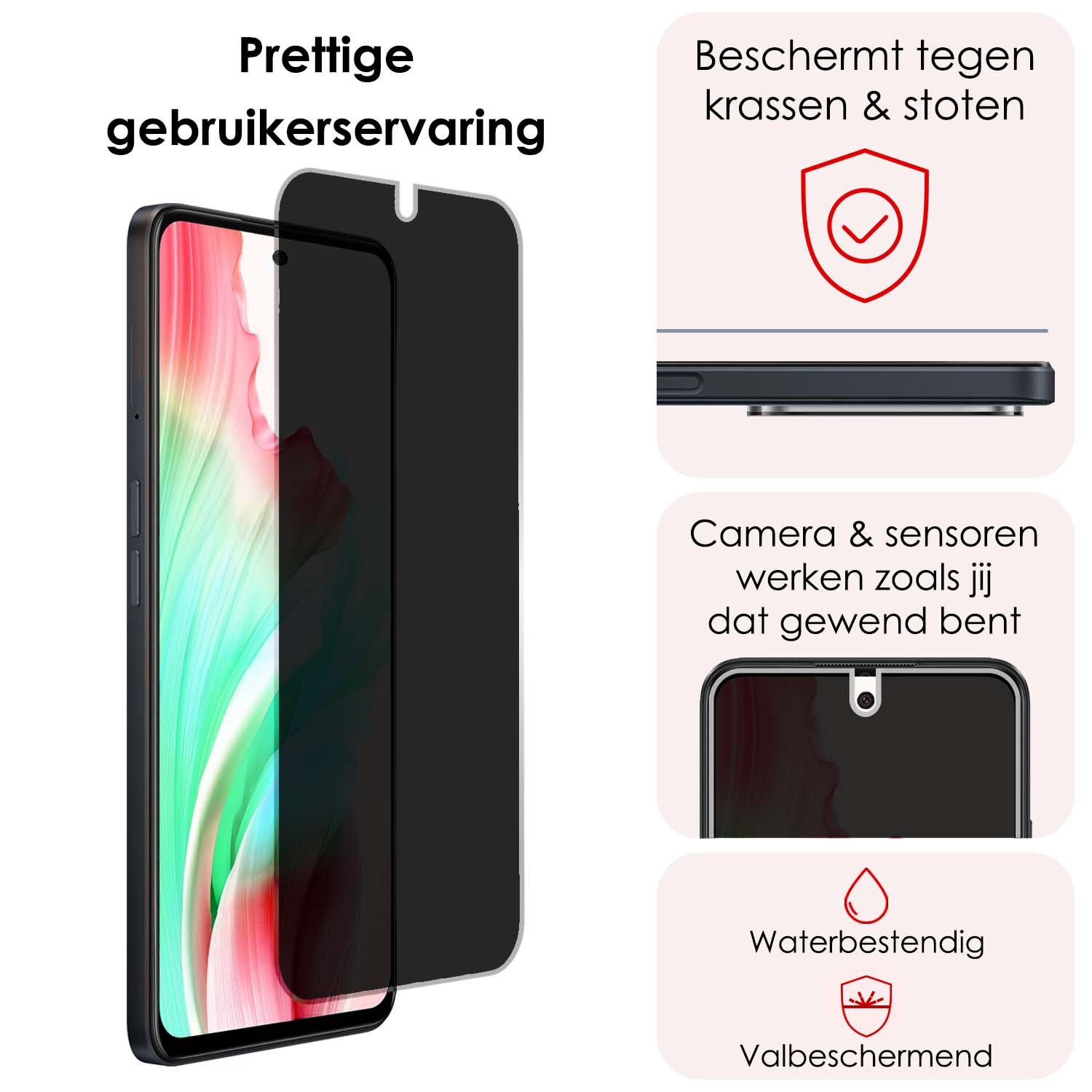 NoXx Screenprotector Geschikt voor OPPO A58 Screenprotector Privacy Tempered Glass Gehard Glas Display Cover - 3x