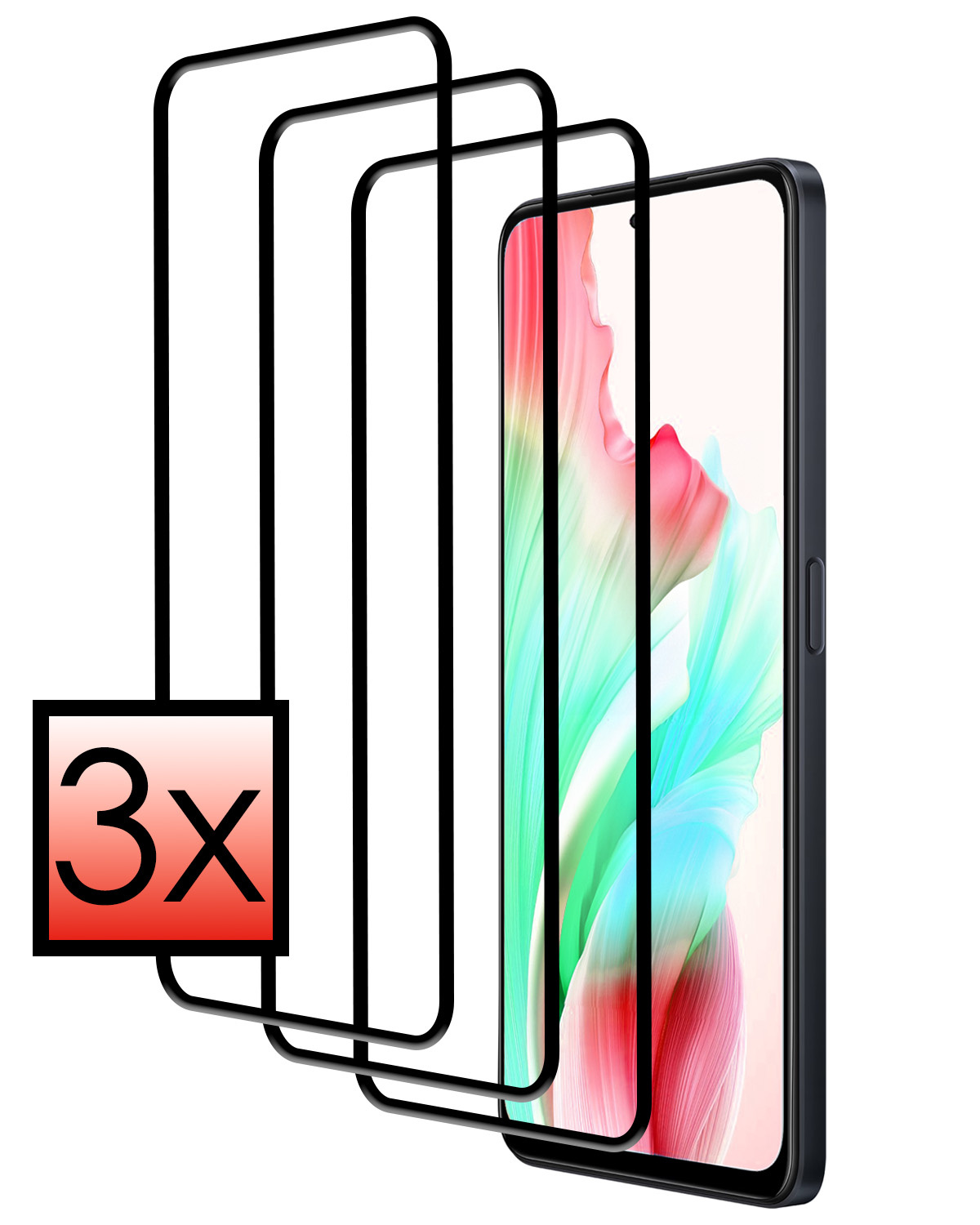 NoXx Screenprotector Geschikt voor OPPO A58 Screenprotector Tempered Glass Gehard Glas Full Cover - 3x