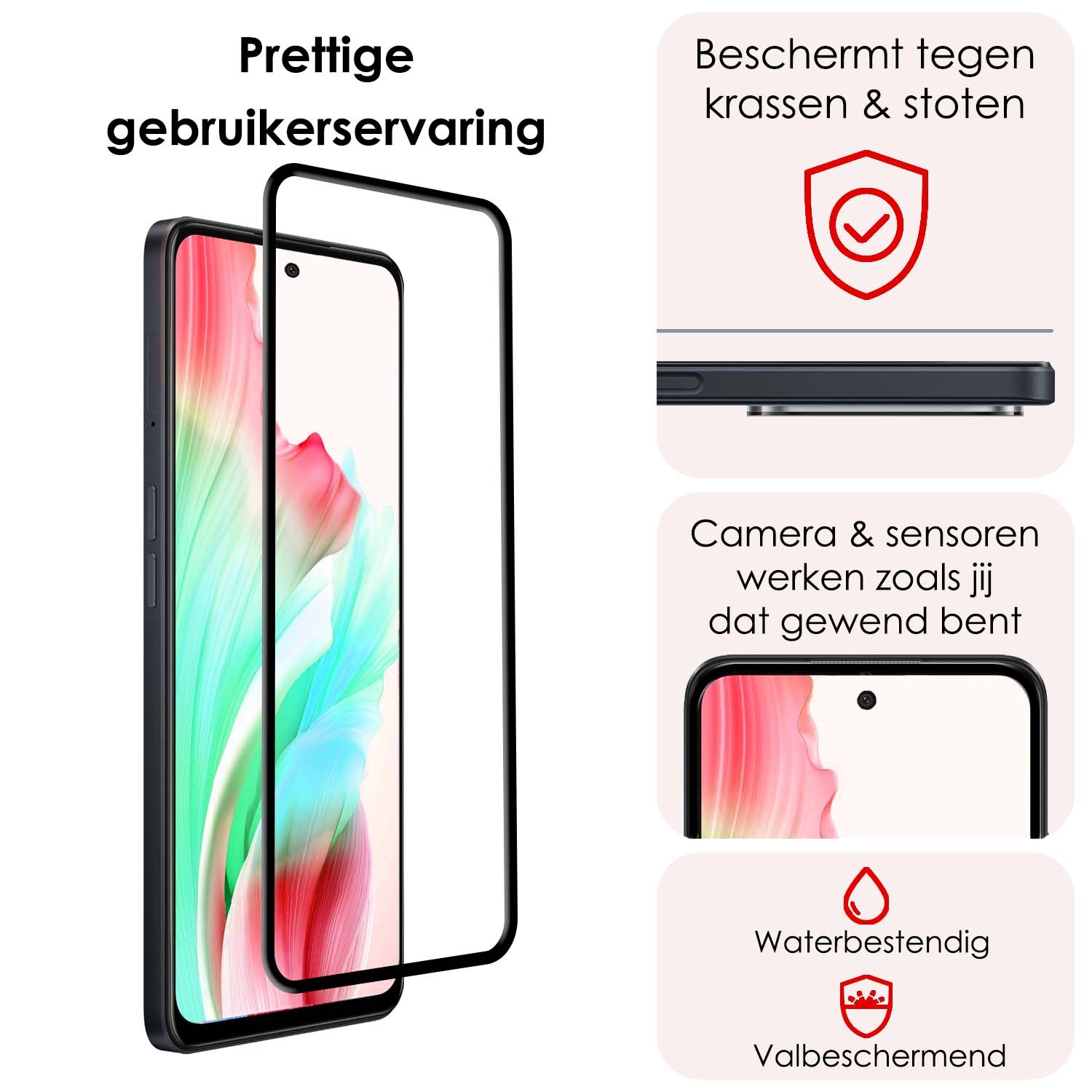 NoXx Screenprotector Geschikt voor OPPO A58 Screenprotector Tempered Glass Gehard Glas Full Cover - 3x