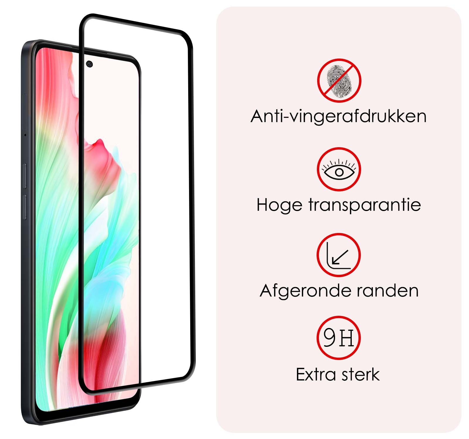 NoXx Screenprotector Geschikt voor OPPO A58 Screenprotector Tempered Glass Gehard Glas Full Cover - 2x