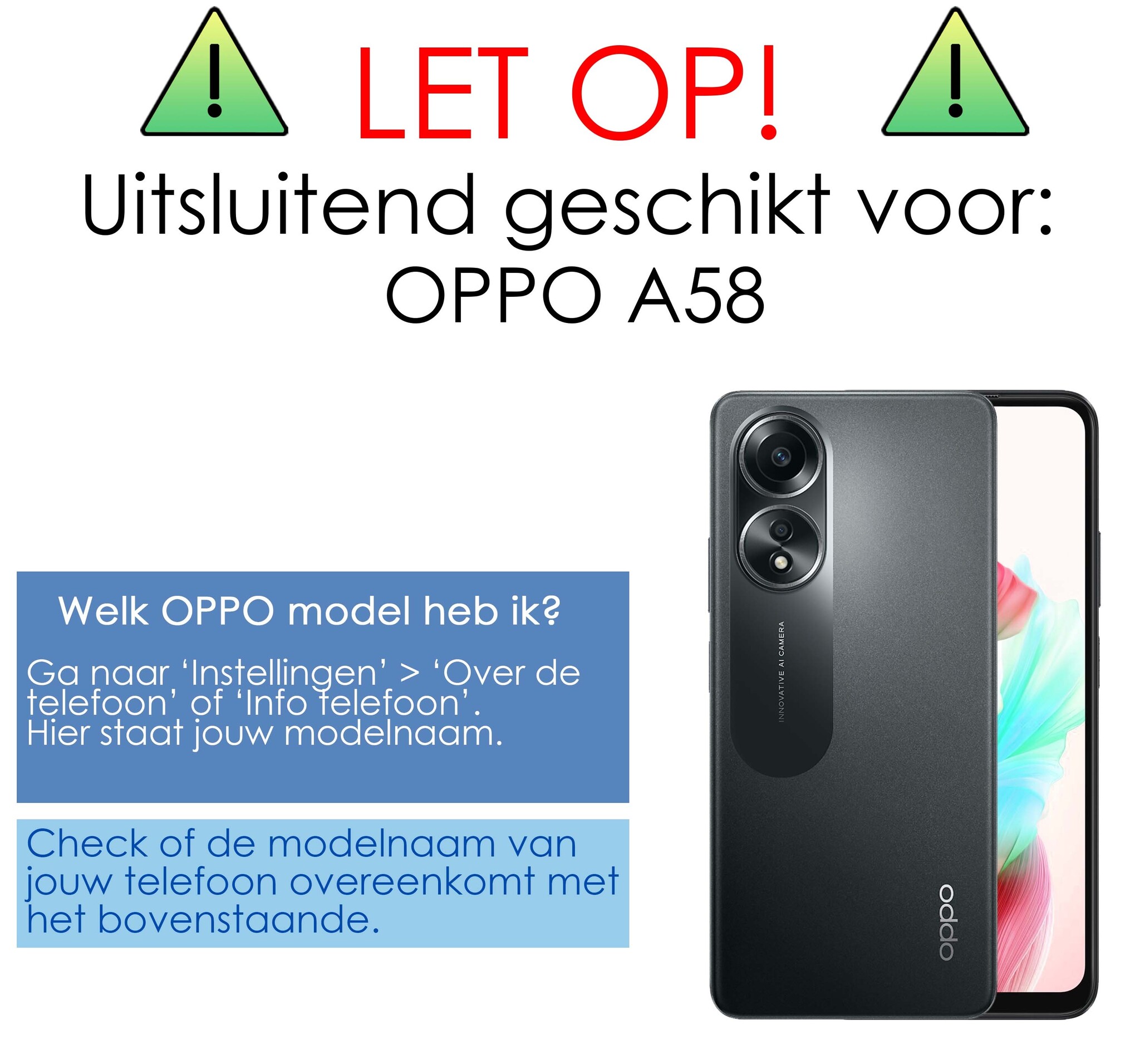 NoXx Screenprotector Geschikt voor OPPO A58 Screenprotector Tempered Glass Gehard Glas Full Cover - 2x