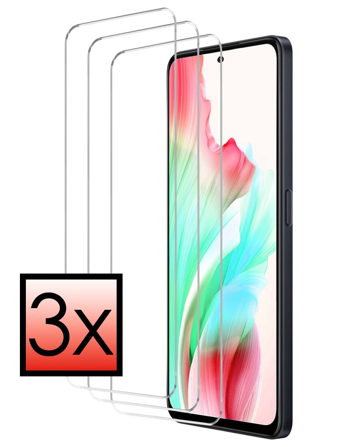 NoXx Screenprotector Geschikt voor OPPO A58 Screenprotector Tempered Glass Gehard Glas Beschermglas - 3x