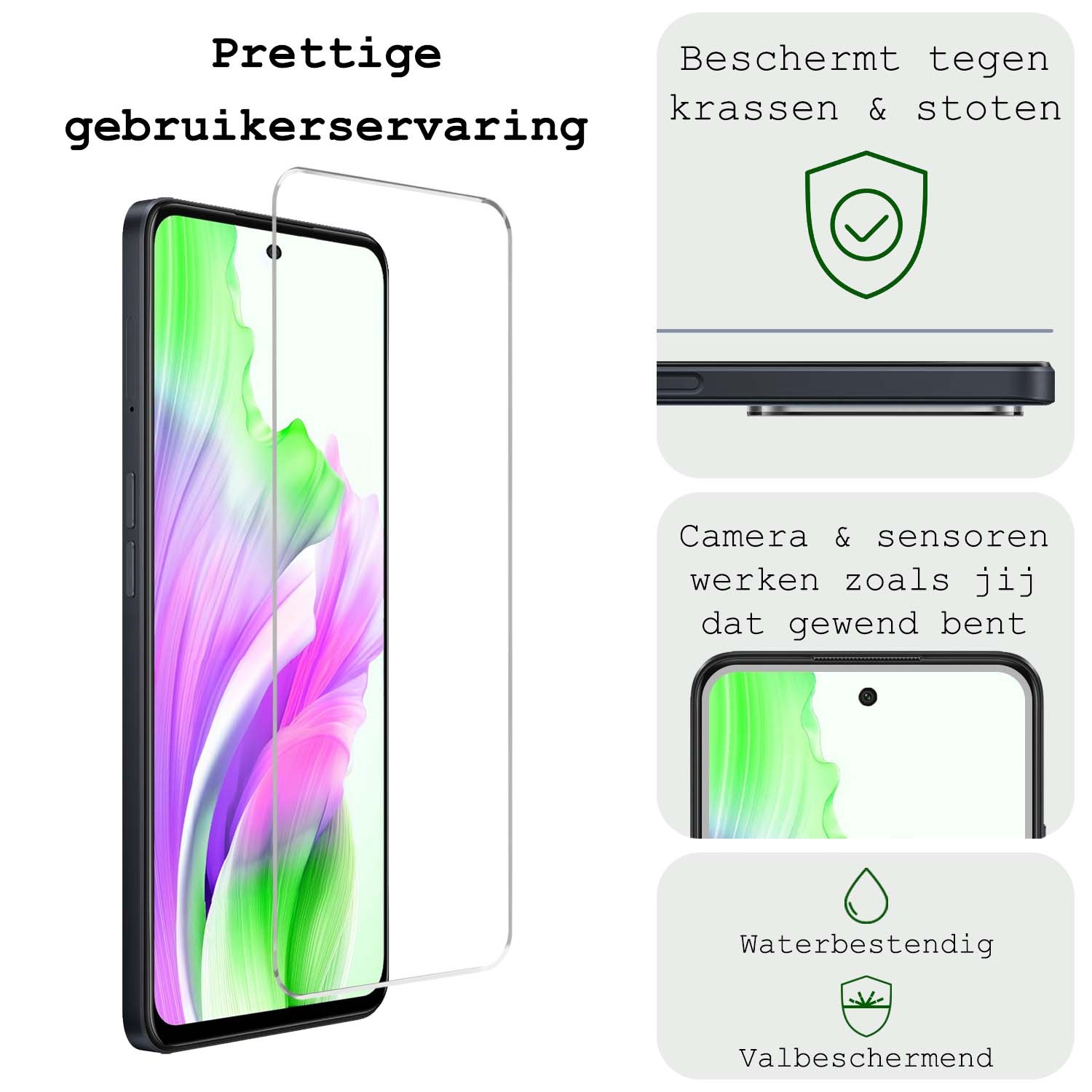 BASEY. Hoes Geschikt voor OPPO A58 Hoesje Siliconen Back Cover Case Met Screenprotector - Hoesje Geschikt voor OPPO A58 Hoes Cover Hoesje - Transparant