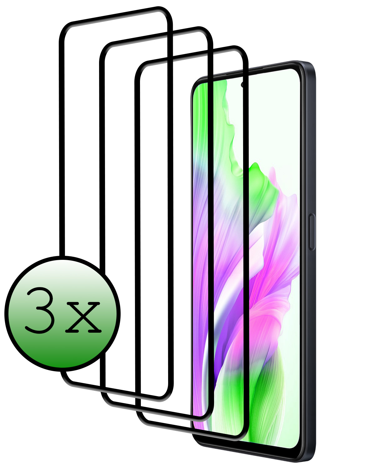 BASEY. Screenprotector Geschikt voor OPPO A58 Screenprotector Beschermglas Full Cover - Screenprotector Geschikt voor OPPO A58 Screen Protector Full Cover - 3 Stuks