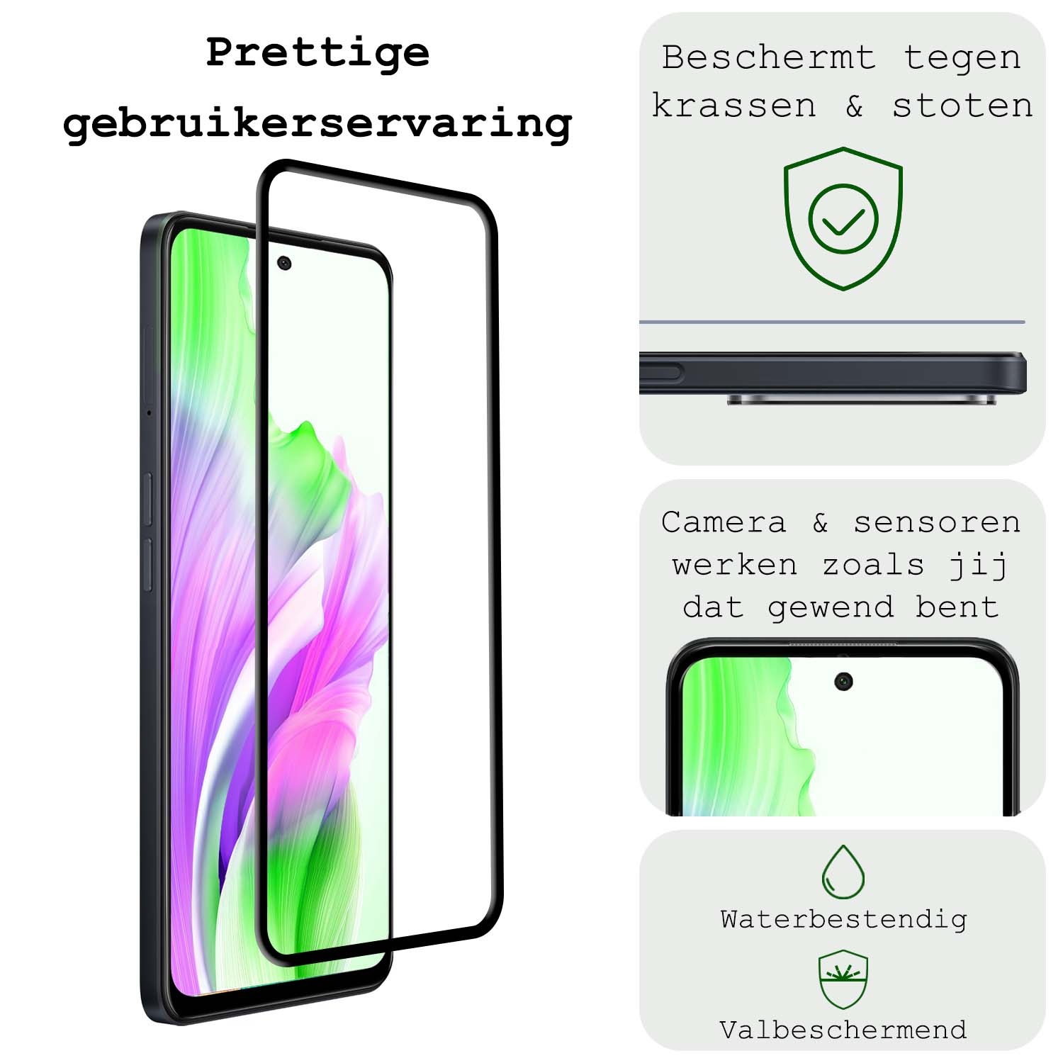 BASEY. Screenprotector Geschikt voor OPPO A58 Screenprotector Beschermglas Full Cover - Screenprotector Geschikt voor OPPO A58 Screen Protector Full Cover - 2 Stuks