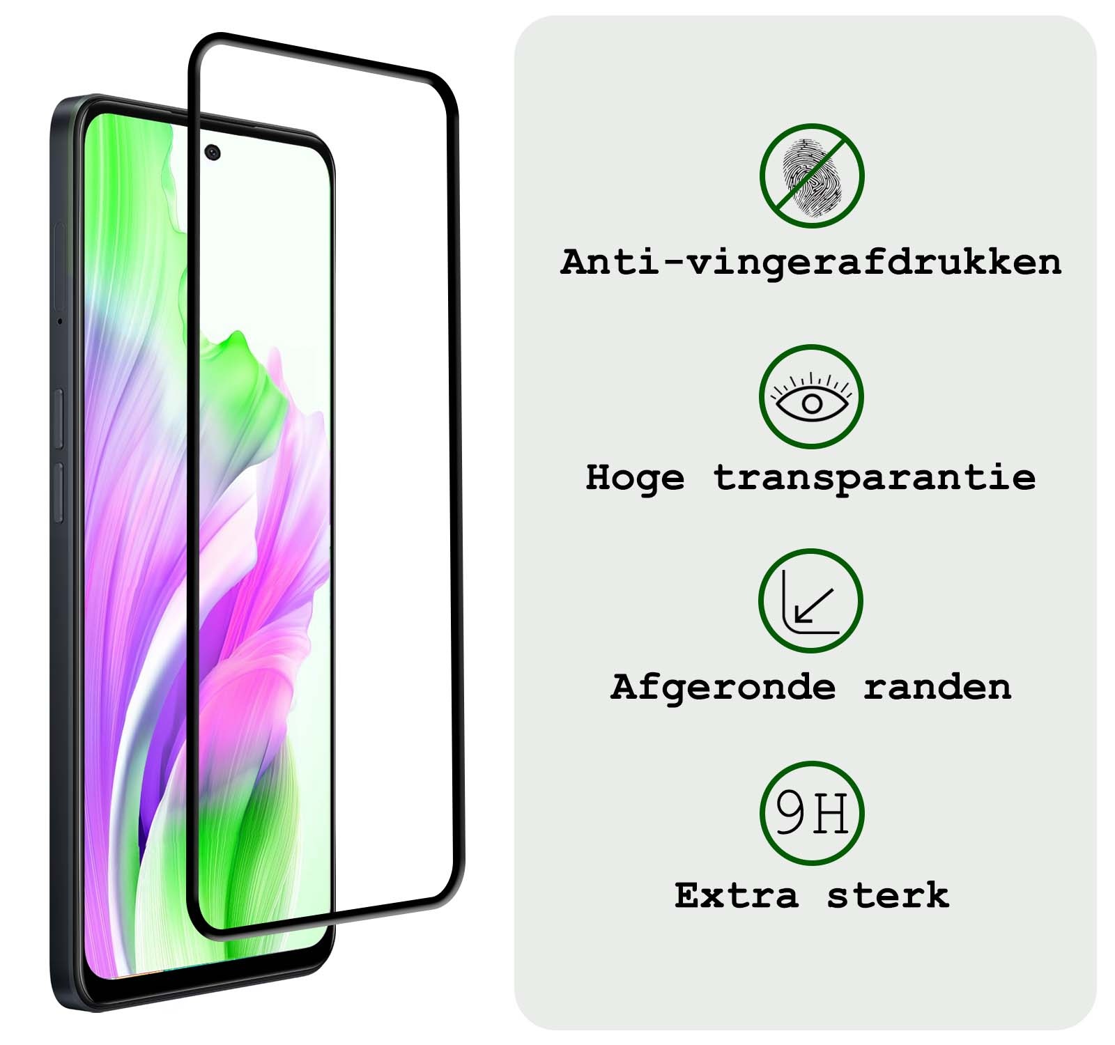 BASEY. Screenprotector Geschikt voor OPPO A58 Screenprotector Beschermglas Full Cover - Screenprotector Geschikt voor OPPO A58 Screen Protector Full Cover