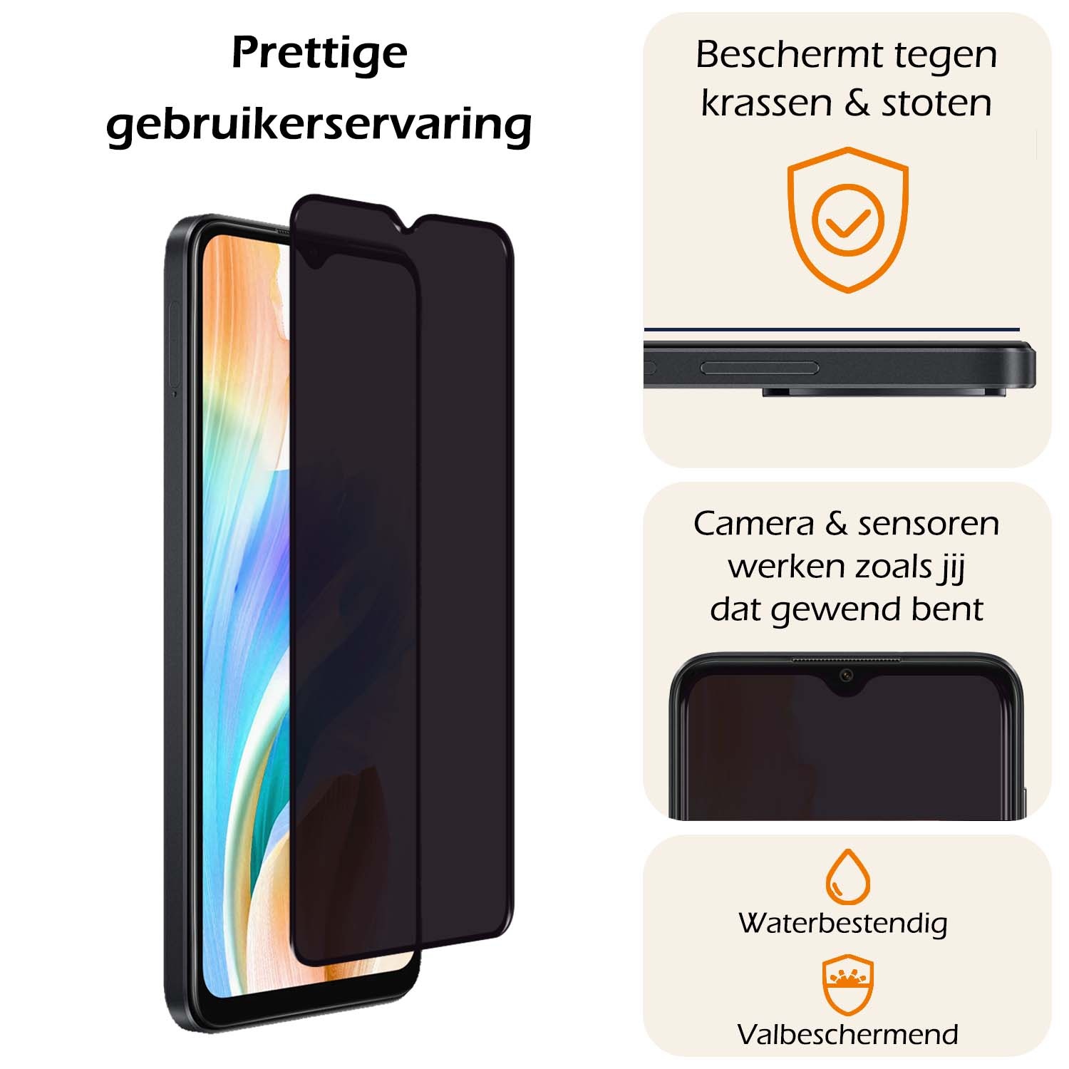 Nomfy Screenprotector Geschikt voor OPPO A38 Screenprotector Privacy Bescherm Glas - Screenprotector Geschikt voor OPPO A38 Privacy Screenprotector Tempered Glass - 3 PACK
