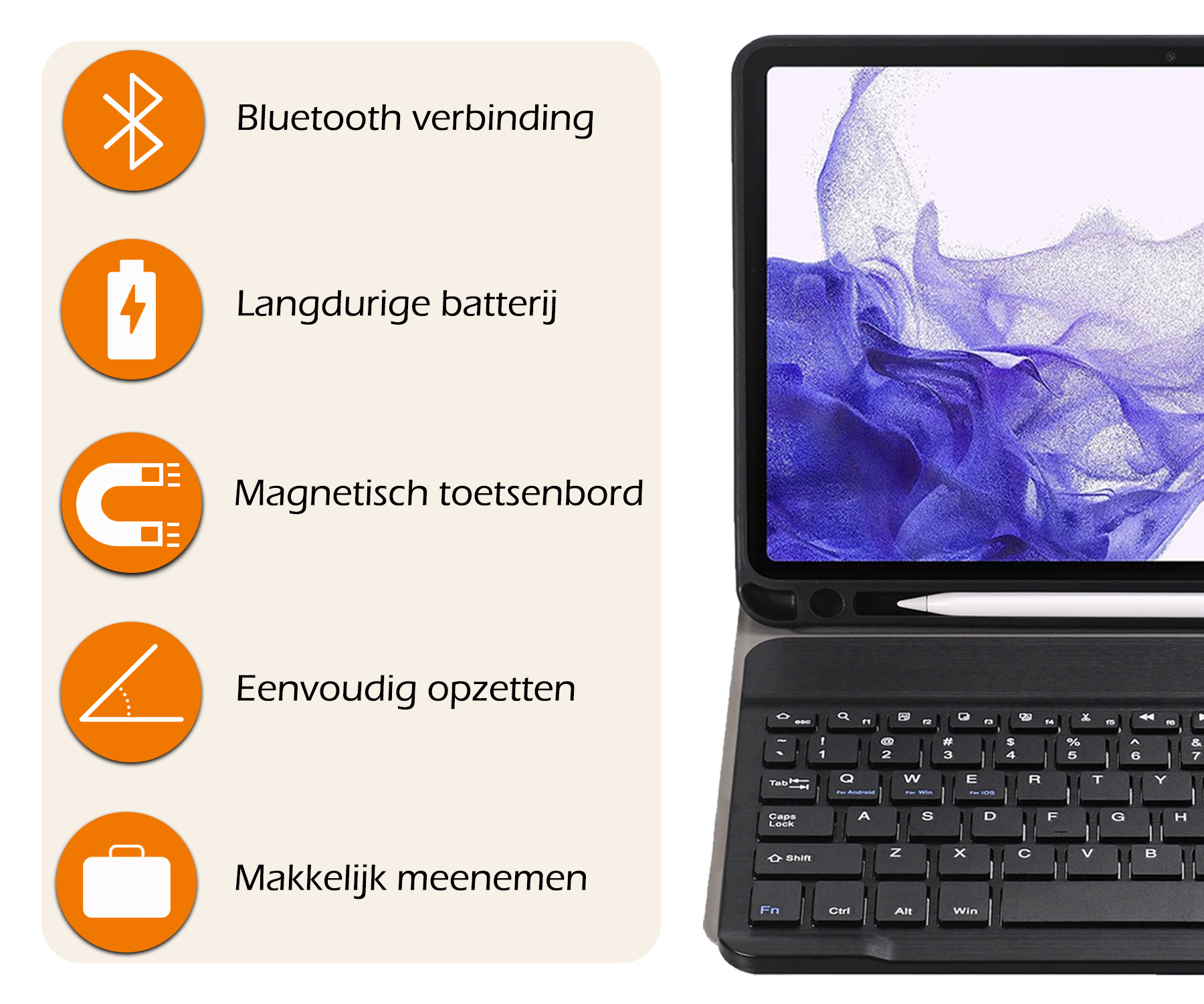 Nomfy Hoes Geschikt voor Samsung Galaxy Tab S9 Hoes Toetsenbord Hoes Case Book Cover Hoesje - Hoesje Geschikt voor Samsung Tab S9 Keyboard Hoes - Zwart