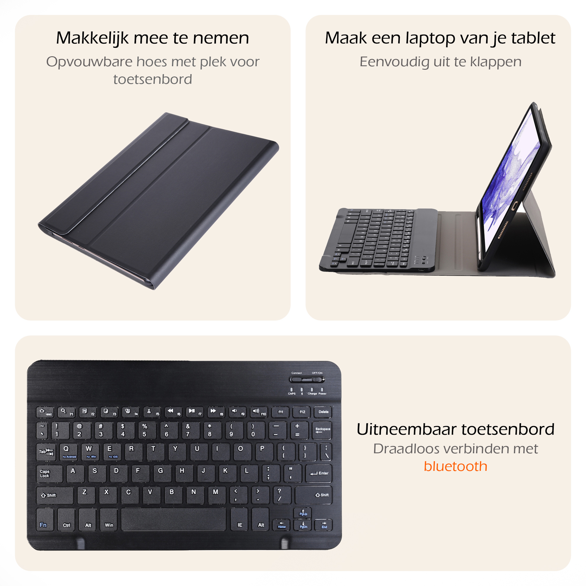 Nomfy Hoes Geschikt voor Samsung Galaxy Tab S9 Hoes Toetsenbord Hoes Case Book Cover Hoesje - Hoesje Geschikt voor Samsung Tab S9 Keyboard Hoes - Zwart