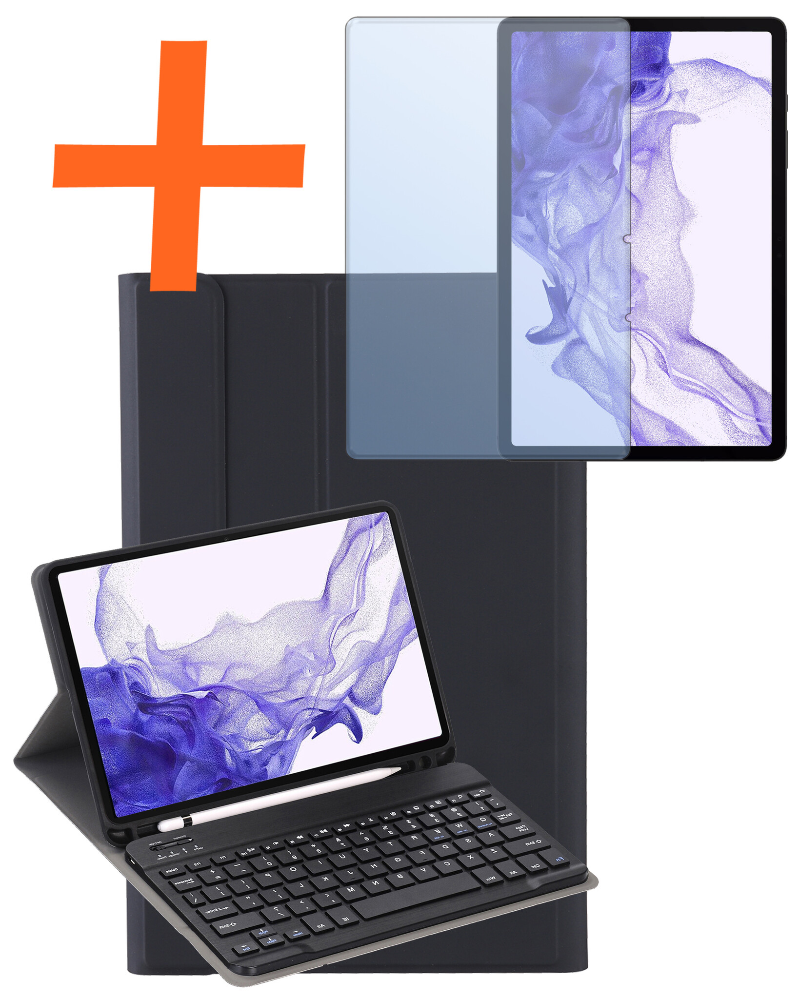 Nomfy Hoes Geschikt voor Samsung Galaxy Tab S9 Hoes Toetsenbord Hoes Case Book Cover Hoesje Met Screenprotector - Hoesje Geschikt voor Samsung Tab S9 Keyboard Hoes - Zwart