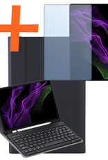 Nomfy Hoes Geschikt voor Samsung Galaxy Tab S9 Ultra Hoes Toetsenbord Hoes Case Book Cover Hoesje Met Screenprotector - Hoesje Geschikt voor Samsung Tab S9 Ultra Keyboard Hoes - Zwart