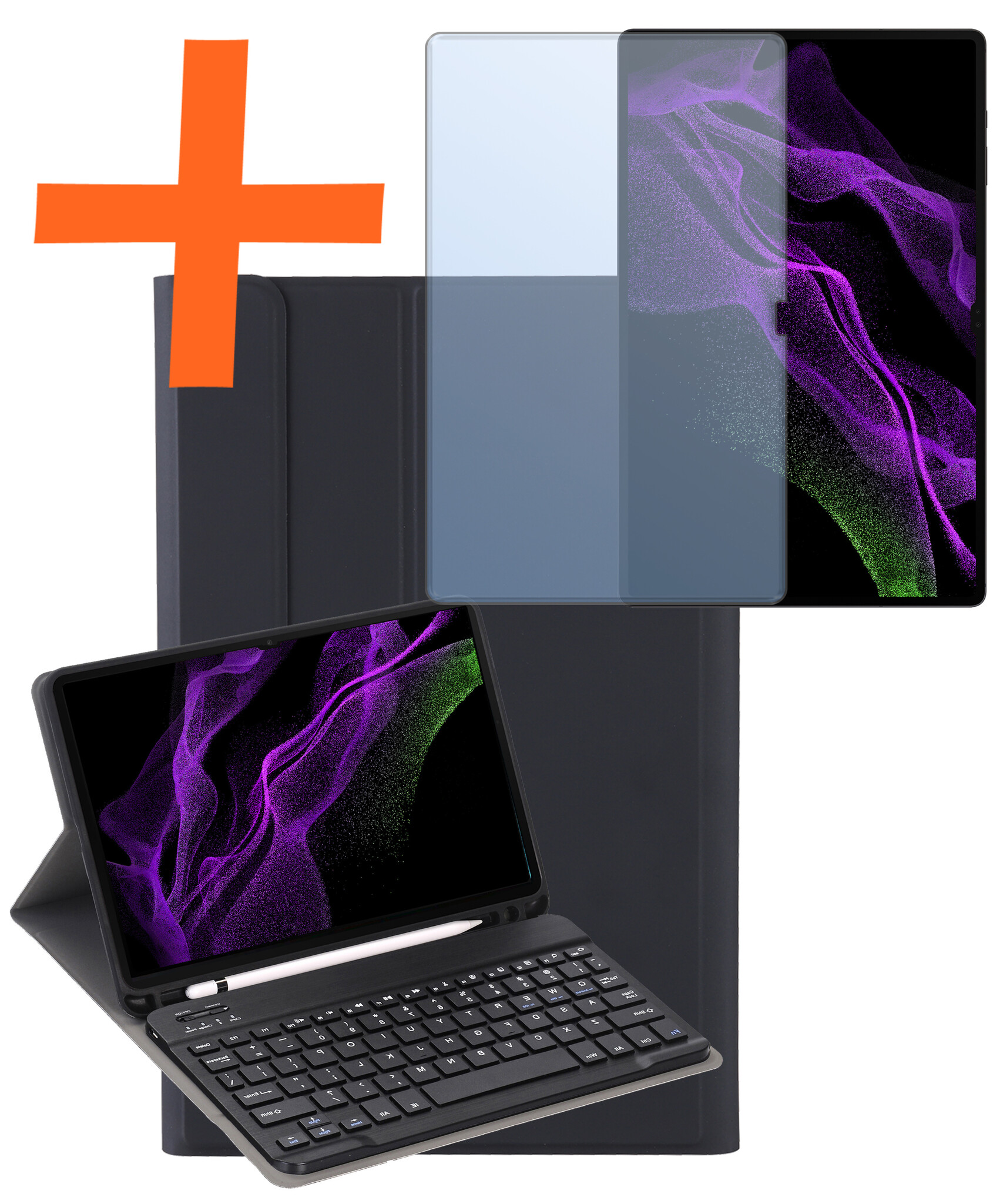 Nomfy Hoes Geschikt voor Samsung Galaxy Tab S9 Ultra Hoes Toetsenbord Hoes Case Book Cover Hoesje Met Screenprotector - Hoesje Geschikt voor Samsung Tab S9 Ultra Keyboard Hoes - Zwart