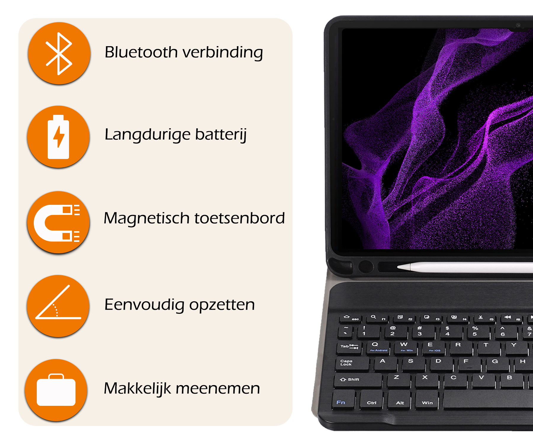 Nomfy Hoes Geschikt voor Samsung Galaxy Tab S9 Ultra Hoes Toetsenbord Hoes Case Book Cover Hoesje Met Screenprotector - Hoesje Geschikt voor Samsung Tab S9 Ultra Keyboard Hoes - Zwart