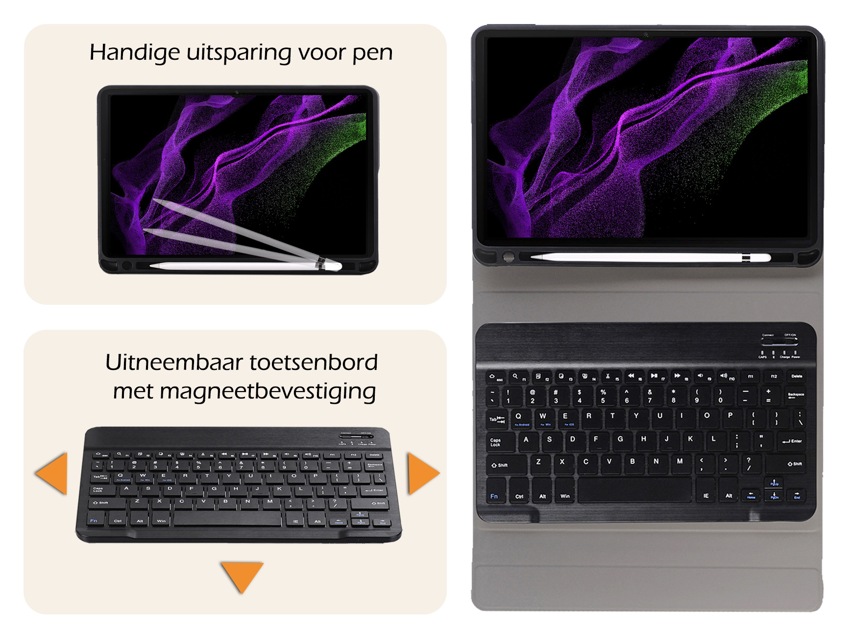 Nomfy Hoes Geschikt voor Samsung Galaxy Tab S9 Ultra Hoes Toetsenbord Hoes Case Book Cover Hoesje Met Screenprotector - Hoesje Geschikt voor Samsung Tab S9 Ultra Keyboard Hoes - Zwart