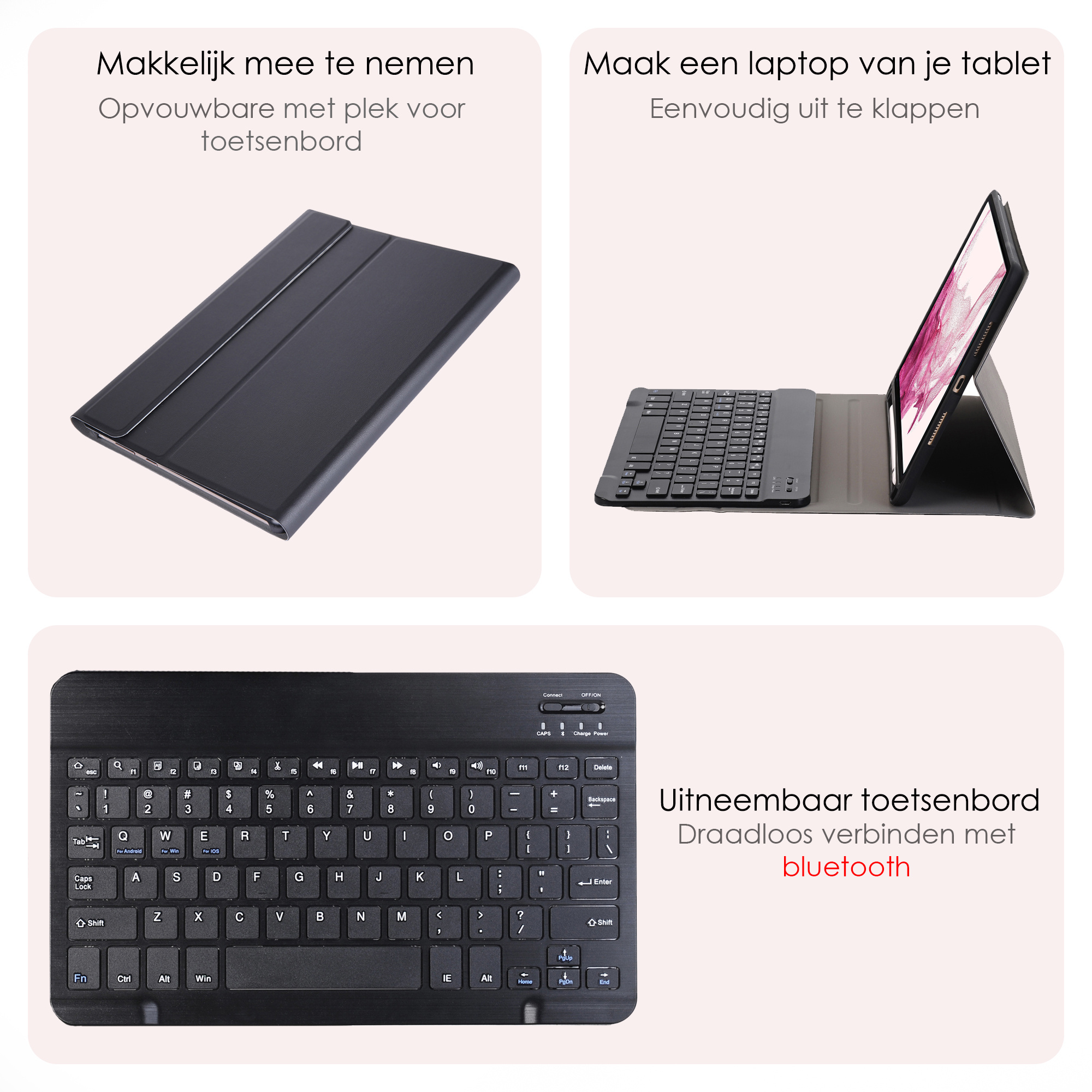 NoXx Hoesje Geschikt voor Samsung Galaxy Tab S9 Plus Hoesje Toetsenbord Hoes - Hoes Geschikt voor Samsung Tab S9 Plus Keyboard Case Book Cover - Zwart