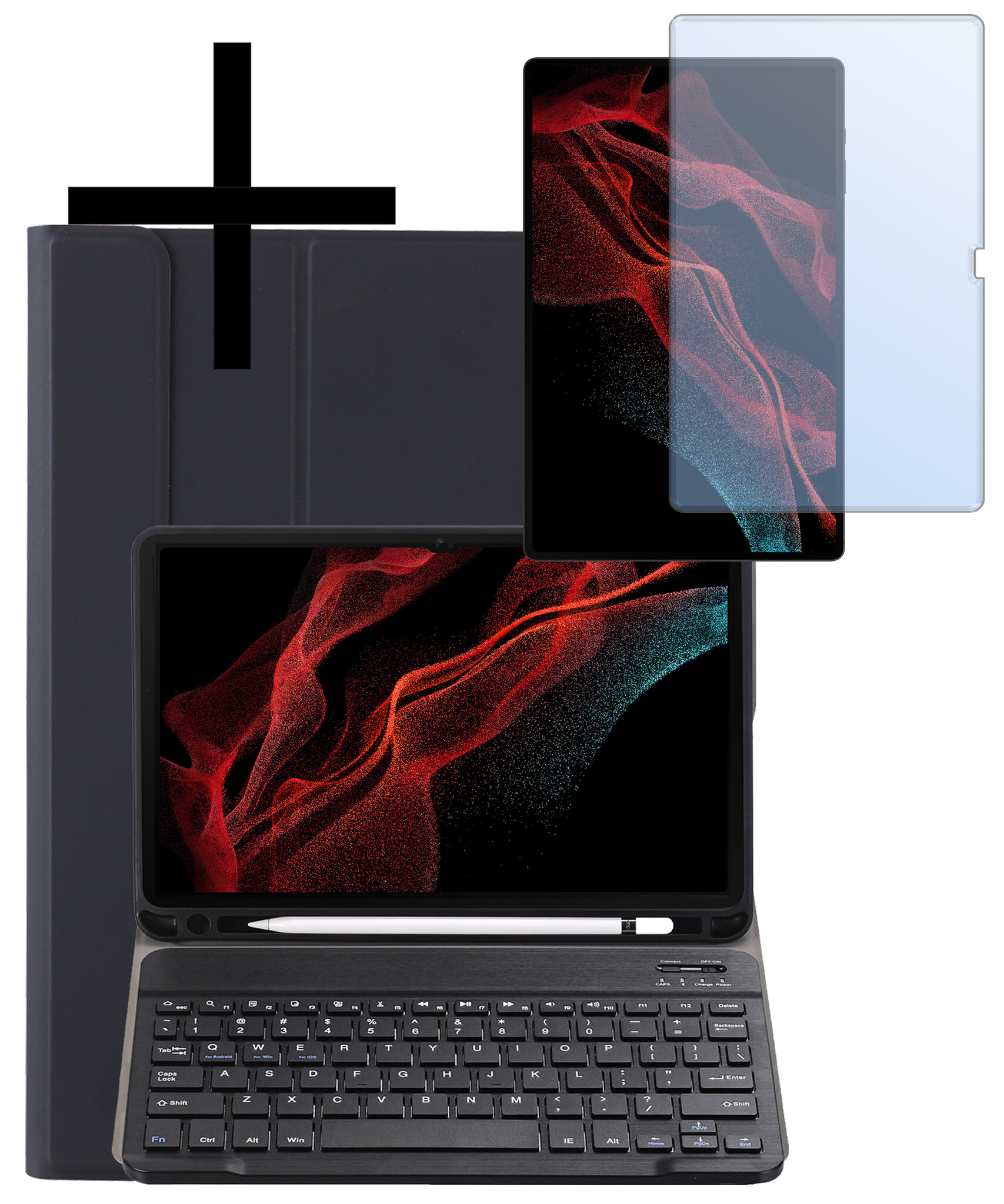 NoXx Hoesje Geschikt voor Samsung Galaxy Tab S9 Ultra Hoesje Toetsenbord Hoes Met Screenprotector - Hoes Geschikt voor Samsung Tab S9 Ultra Keyboard Case Book Cover - Zwart