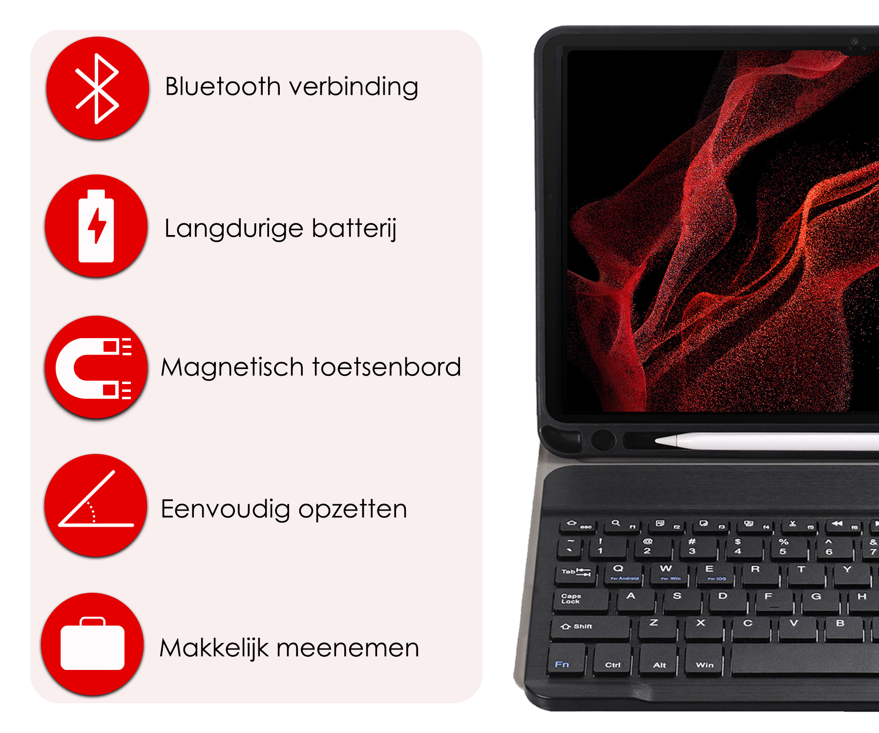 NoXx Hoesje Geschikt voor Samsung Galaxy Tab S9 Ultra Hoesje Toetsenbord Hoes Met Screenprotector - Hoes Geschikt voor Samsung Tab S9 Ultra Keyboard Case Book Cover - Zwart