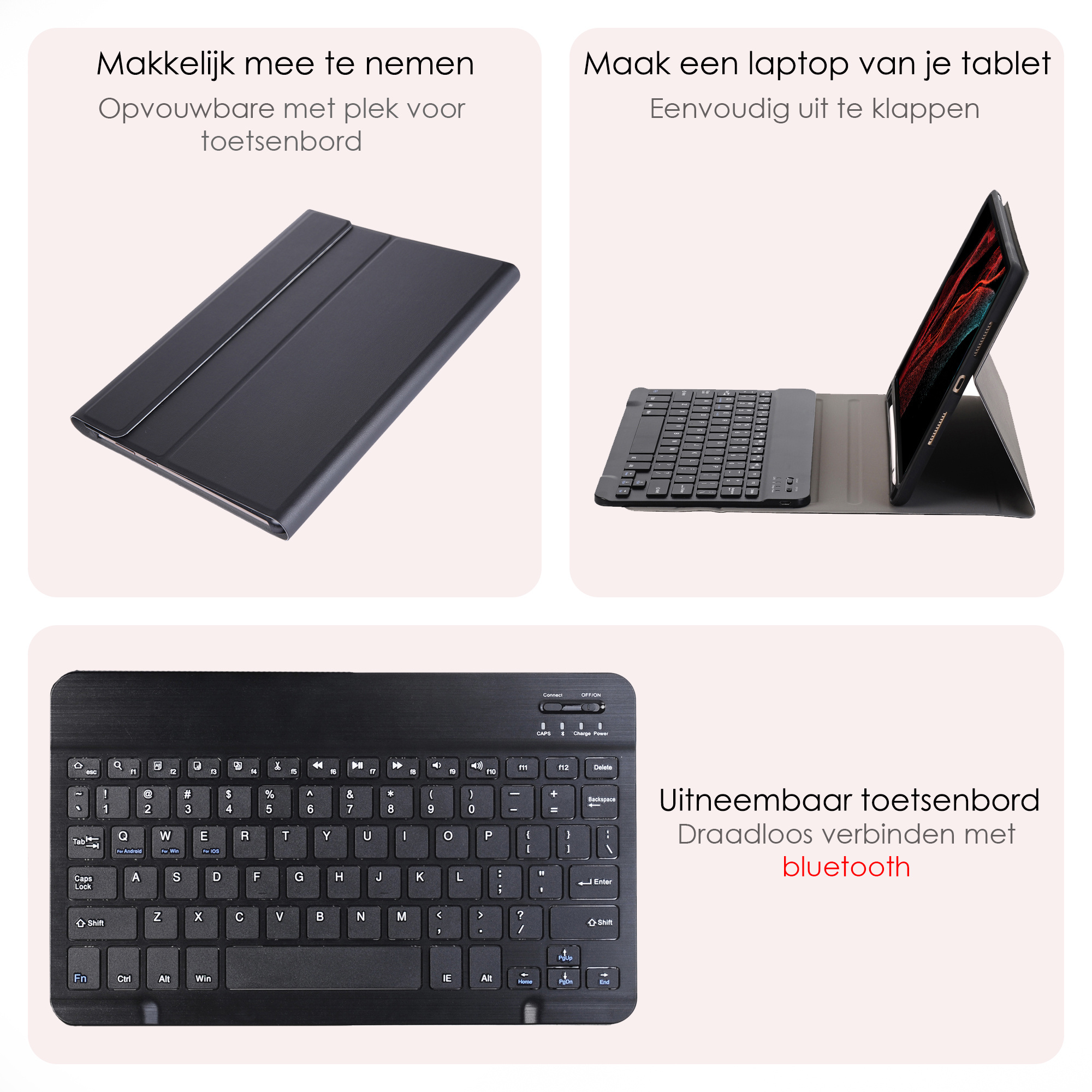 NoXx Hoesje Geschikt voor Samsung Galaxy Tab S9 Ultra Hoesje Toetsenbord Hoes Met Screenprotector - Hoes Geschikt voor Samsung Tab S9 Ultra Keyboard Case Book Cover - Zwart