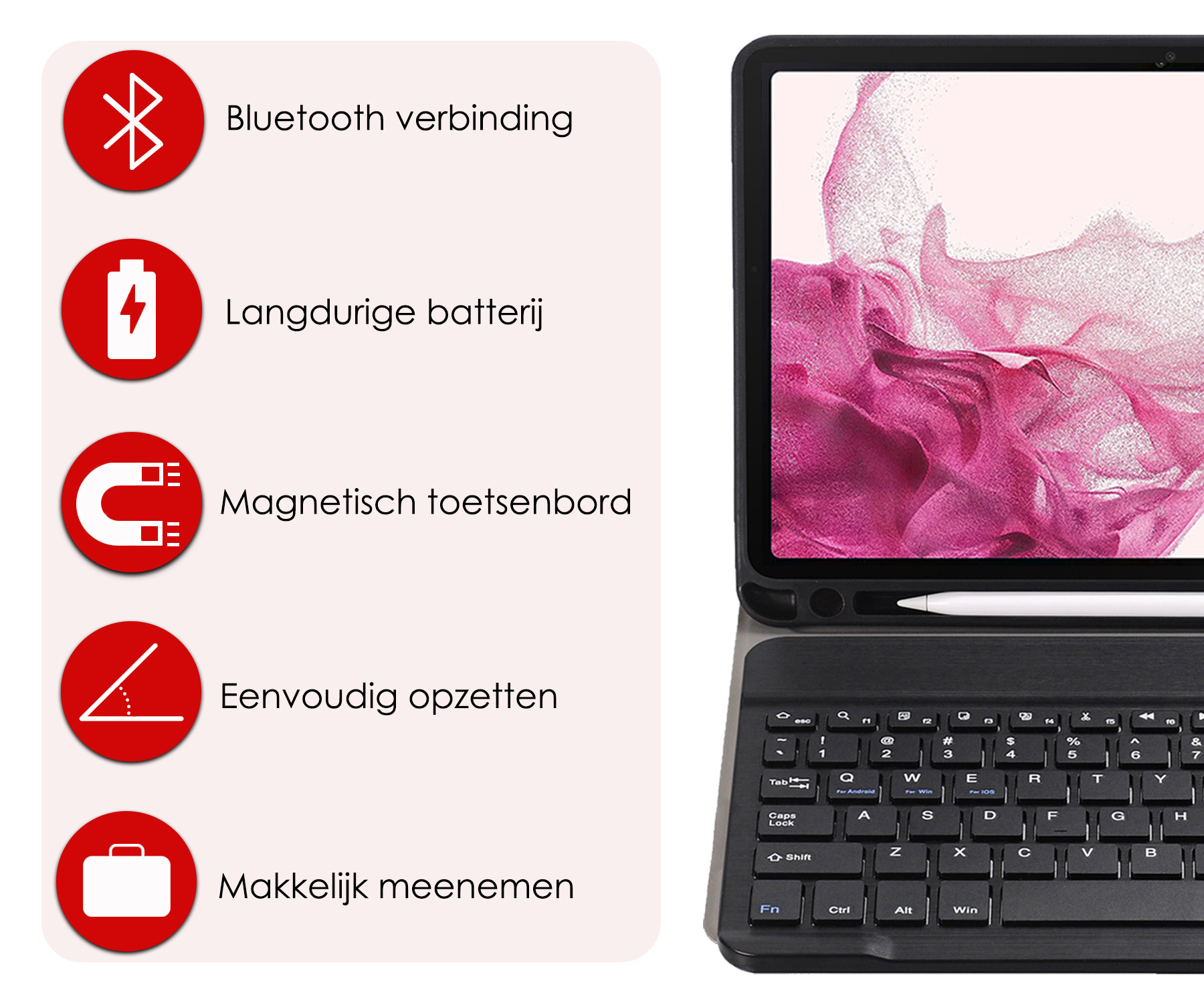 NoXx Hoesje Geschikt voor Samsung Galaxy Tab S9 FE Hoesje Toetsenbord Hoes Met Screenprotector - Hoes Geschikt voor Samsung Tab S9 FE Keyboard Case Book Cover - Zwart
