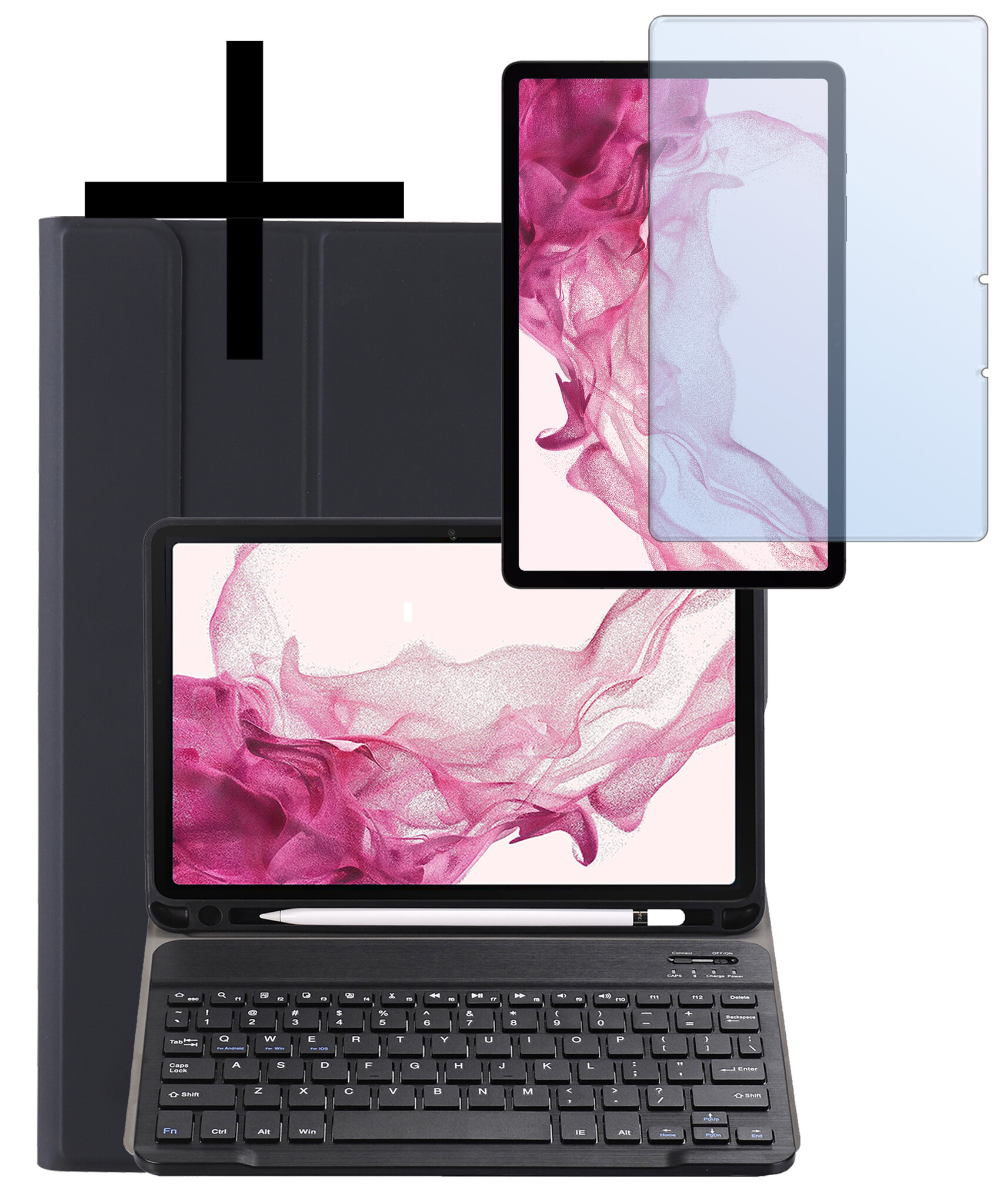 NoXx Hoesje Geschikt voor Samsung Galaxy Tab S9 FE Plus Hoesje Toetsenbord Hoes Met Screenprotector - Hoes Geschikt voor Samsung Tab S9 FE Plus Keyboard Case Book Cover - Zwart