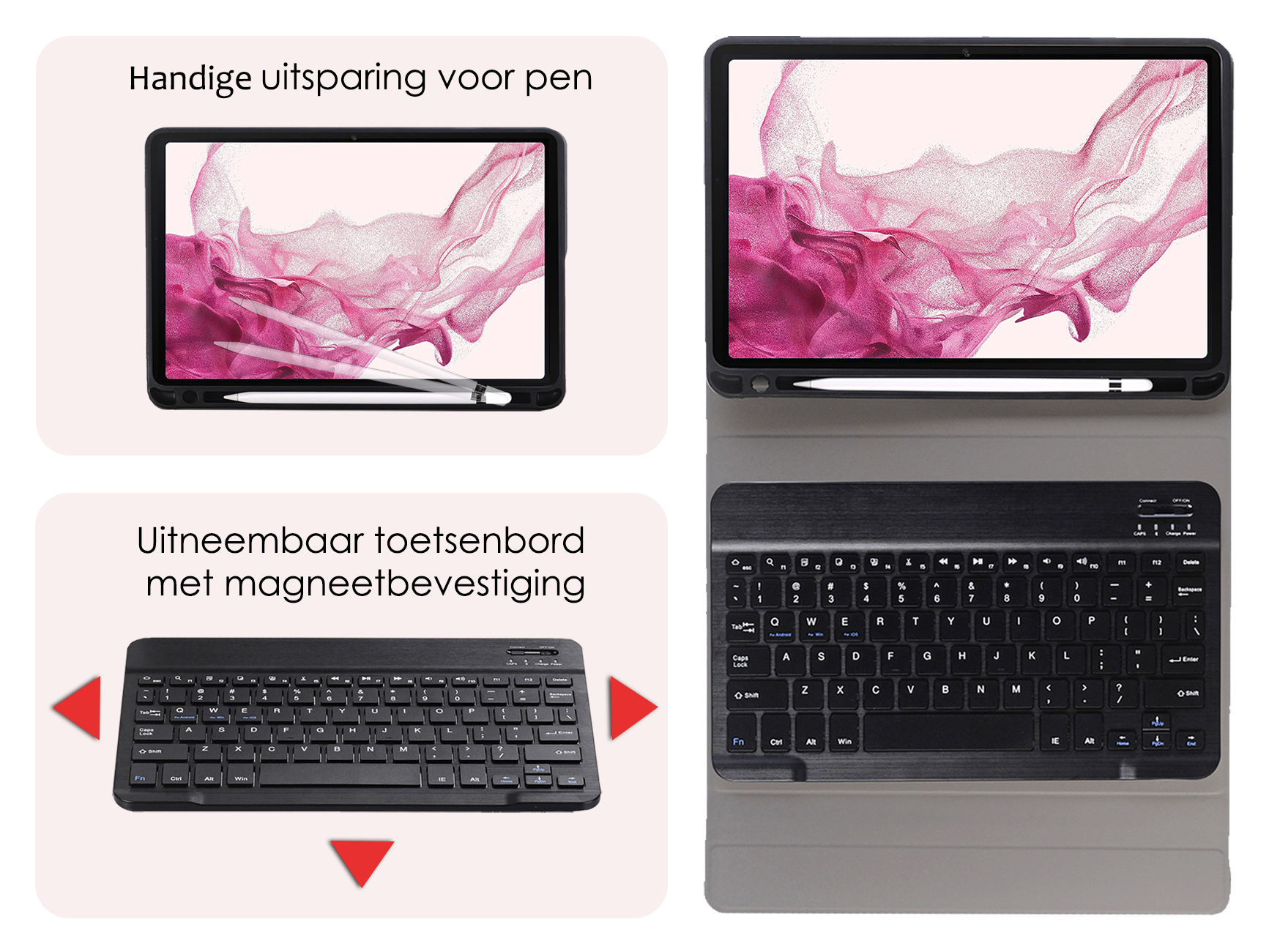 NoXx Hoesje Geschikt voor Samsung Galaxy Tab S9 FE Plus Hoesje Toetsenbord Hoes Met Screenprotector - Hoes Geschikt voor Samsung Tab S9 FE Plus Keyboard Case Book Cover - Zwart