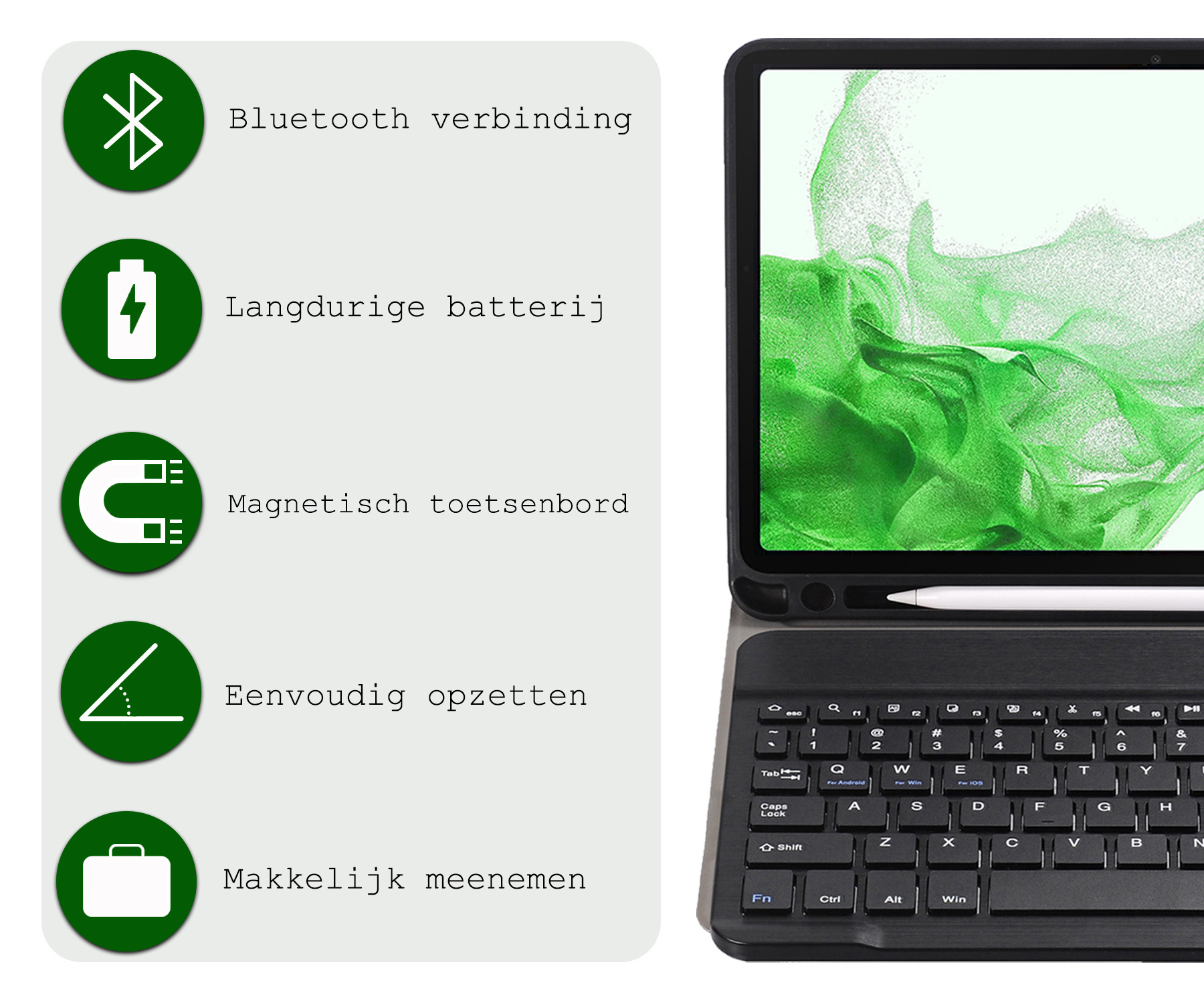 BASEY. Hoesje Geschikt voor Samsung Galaxy Tab S9 Plus Toetsenbord Hoes Book Case Met Screenprotector - Hoes Geschikt voor Samsung Tab S9 Plus Toetsenbord Hoesje Keyboard Cover - Zwart