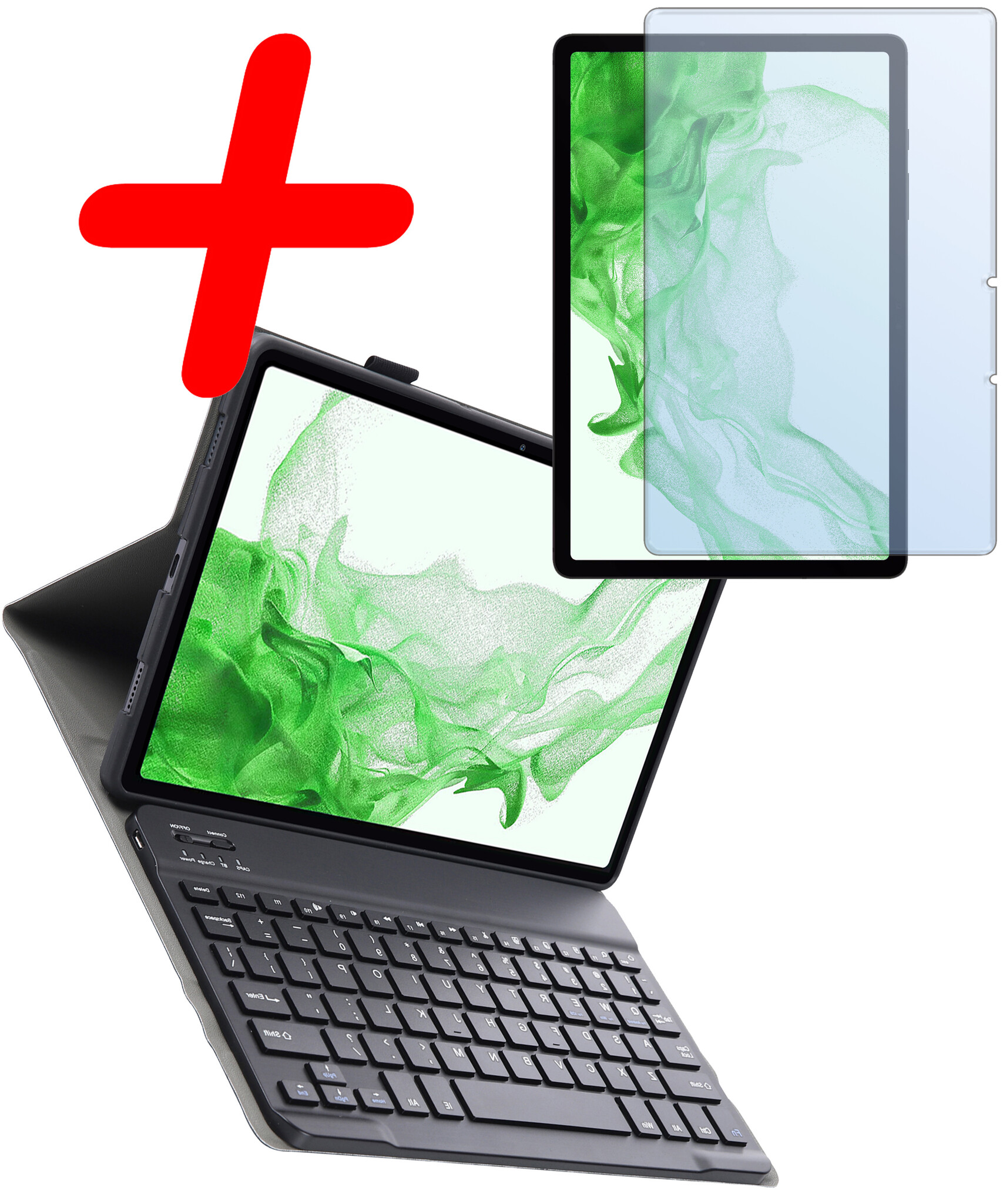 BASEY. Hoesje Geschikt voor Samsung Galaxy Tab S9 Toetsenbord Hoes Book Case Met Screenprotector - Hoes Geschikt voor Samsung Tab S9 Toetsenbord Hoesje Keyboard Cover - Zwart