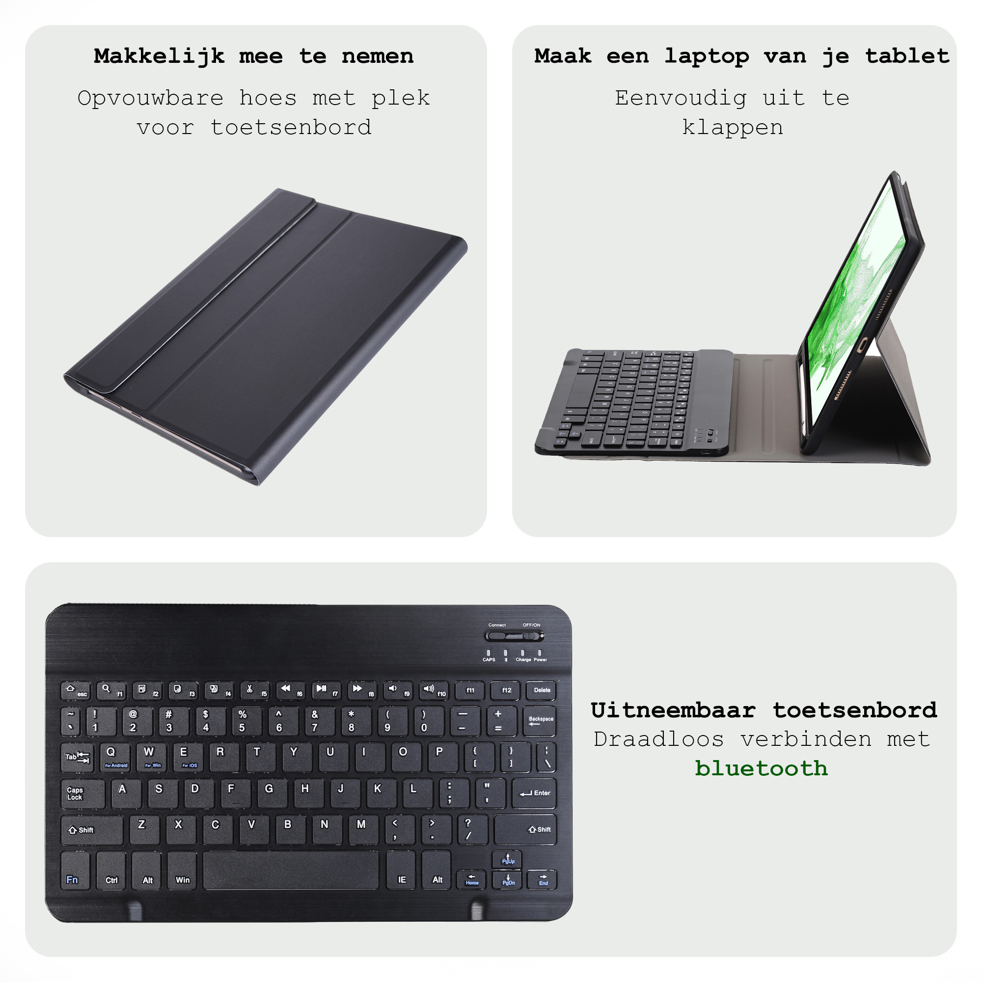 BASEY. Hoesje Geschikt voor Samsung Galaxy Tab S9 FE Toetsenbord Hoes Book Case Met Screenprotector - Hoes Geschikt voor Samsung Tab S9 FE Toetsenbord Hoesje Keyboard Cover - Zwart