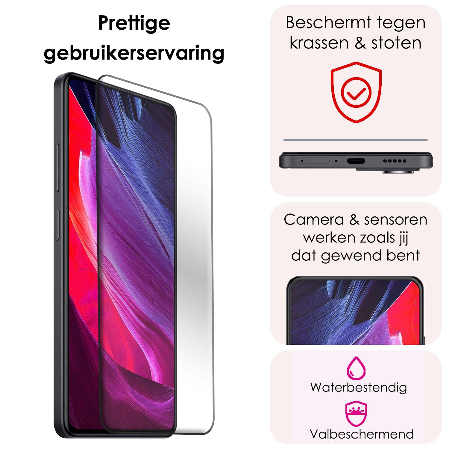 NoXx Screenprotector Geschikt voor Xiaomi Redmi Note 12 Pro+ Screenprotector Tempered Glass Gehard Glas Beschermglas - 2x
