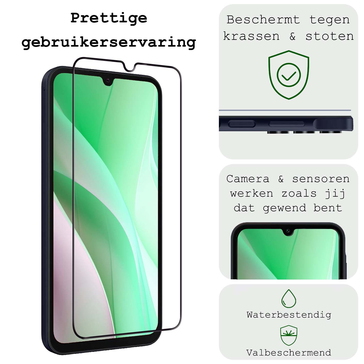 BASEY. Screenprotector Geschikt voor Samsung A15 Screenprotector Beschermglas Full Cover - Screenprotector Geschikt voor Samsung Galaxy A15 Screen Protector Full Cover - 2 Stuks