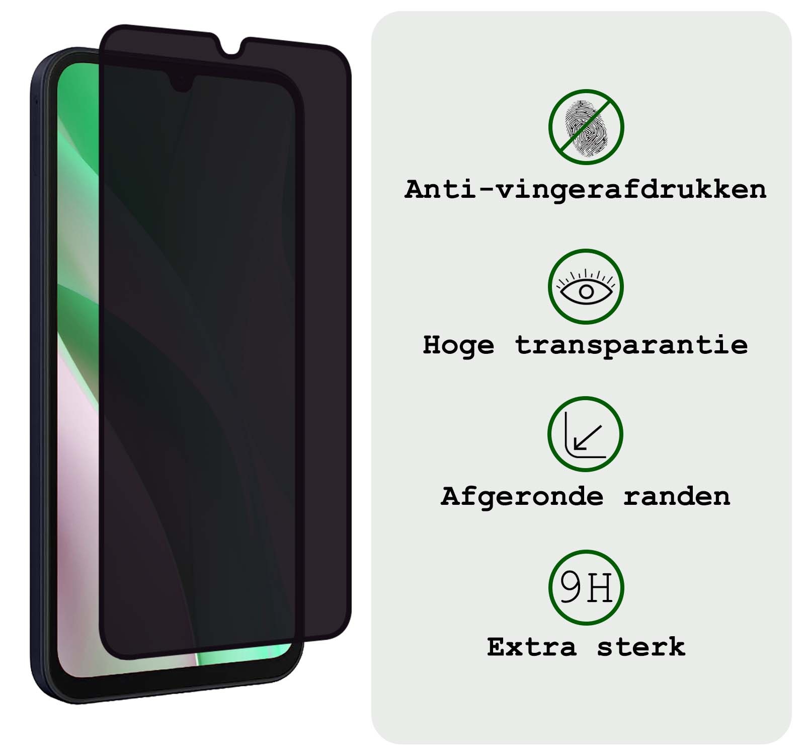 BASEY. Screenprotector Geschikt voor Samsung A15 Screenprotector Privacy Beschermglas - Screenprotector Geschikt voor Samsung Galaxy A15 Screen Protector Full Screen Privacy - 2 Stuks