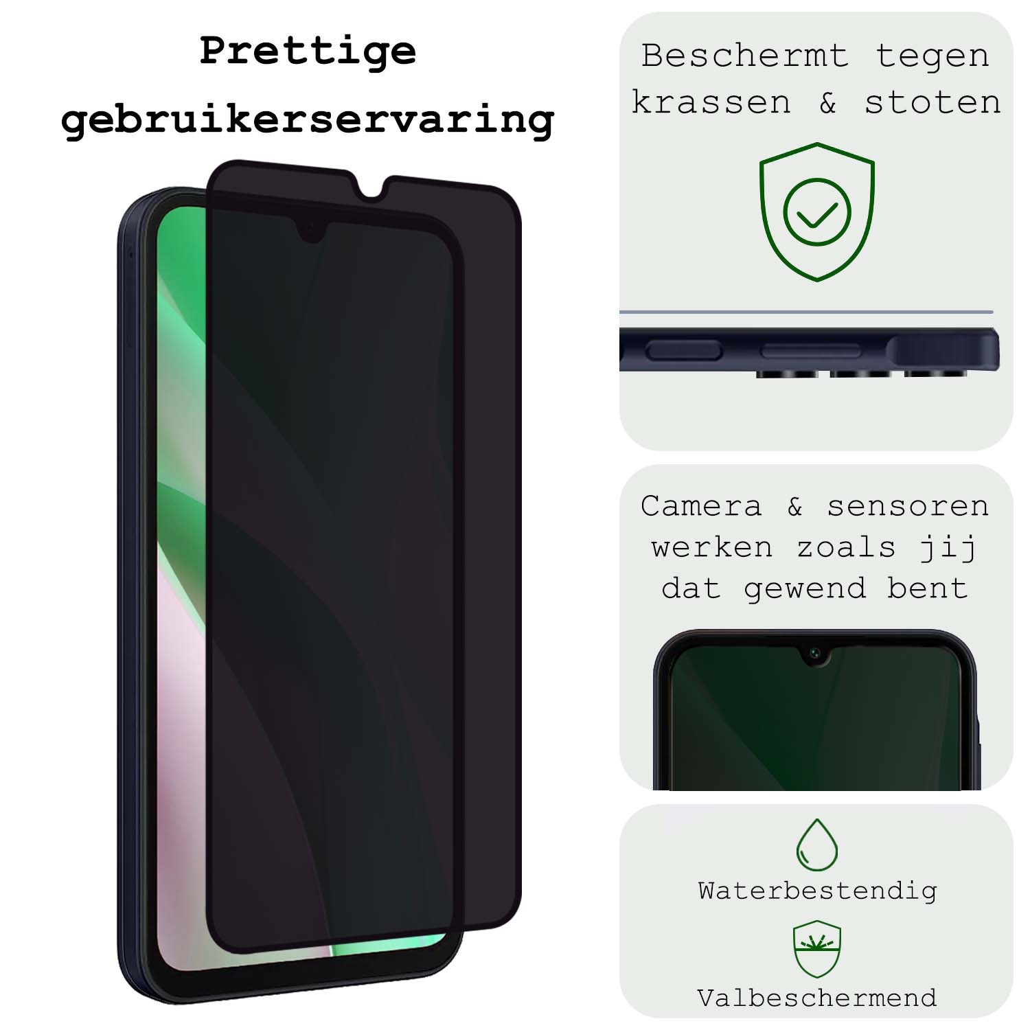 BASEY. Screenprotector Geschikt voor Samsung A15 Screenprotector Privacy Beschermglas - Screenprotector Geschikt voor Samsung Galaxy A15 Screen Protector Full Screen Privacy - 2 Stuks
