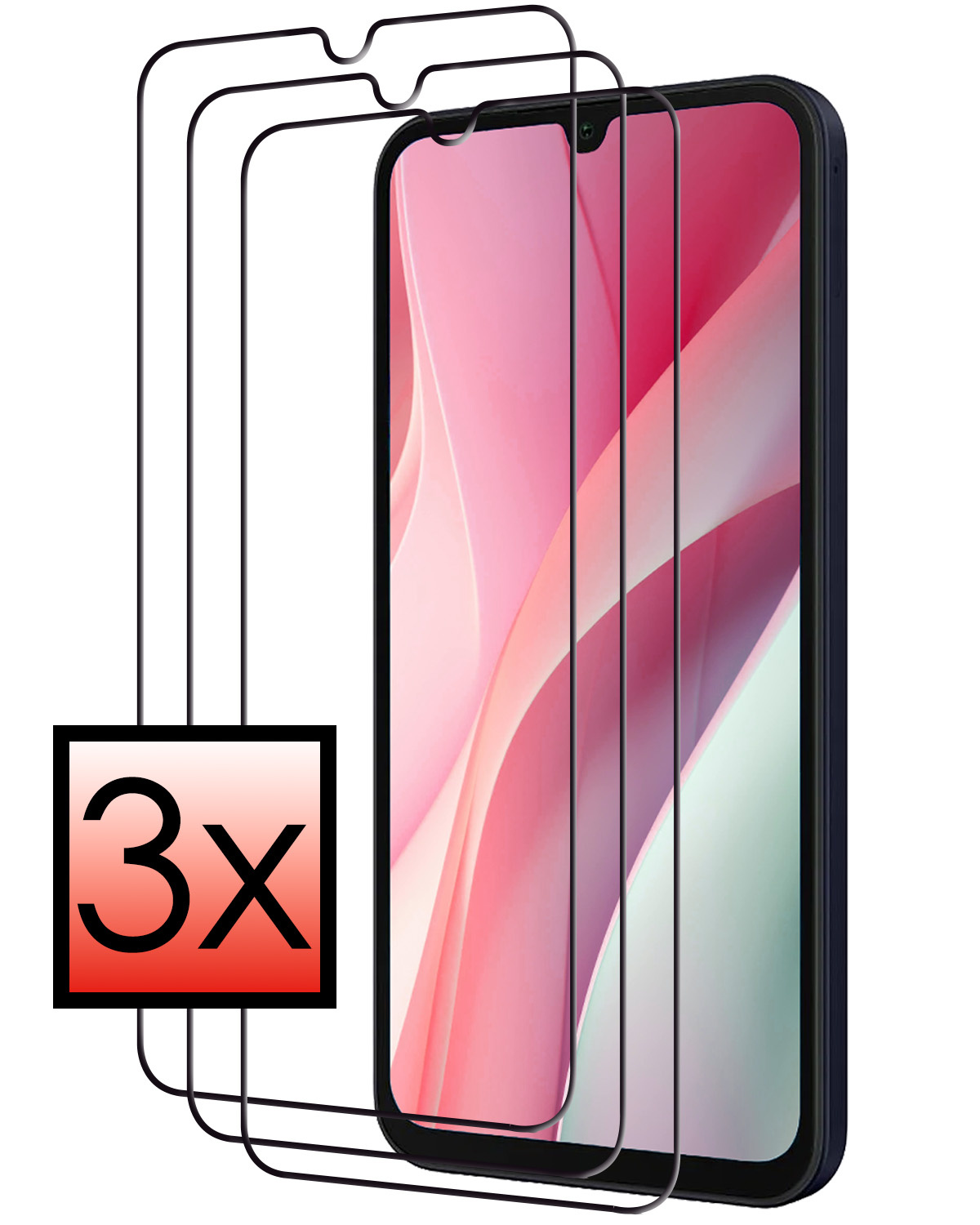 NoXx Screenprotector Geschikt voor Samsung A15 Screenprotector Tempered Glass Gehard Glas Full Cover - 3x