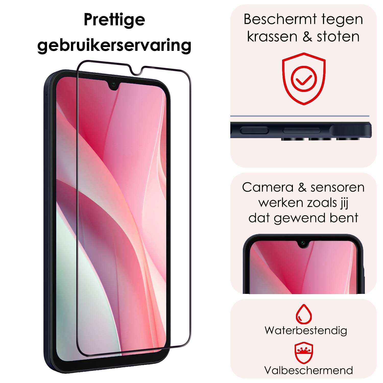NoXx Screenprotector Geschikt voor Samsung A15 Screenprotector Tempered Glass Gehard Glas Full Cover - 3x