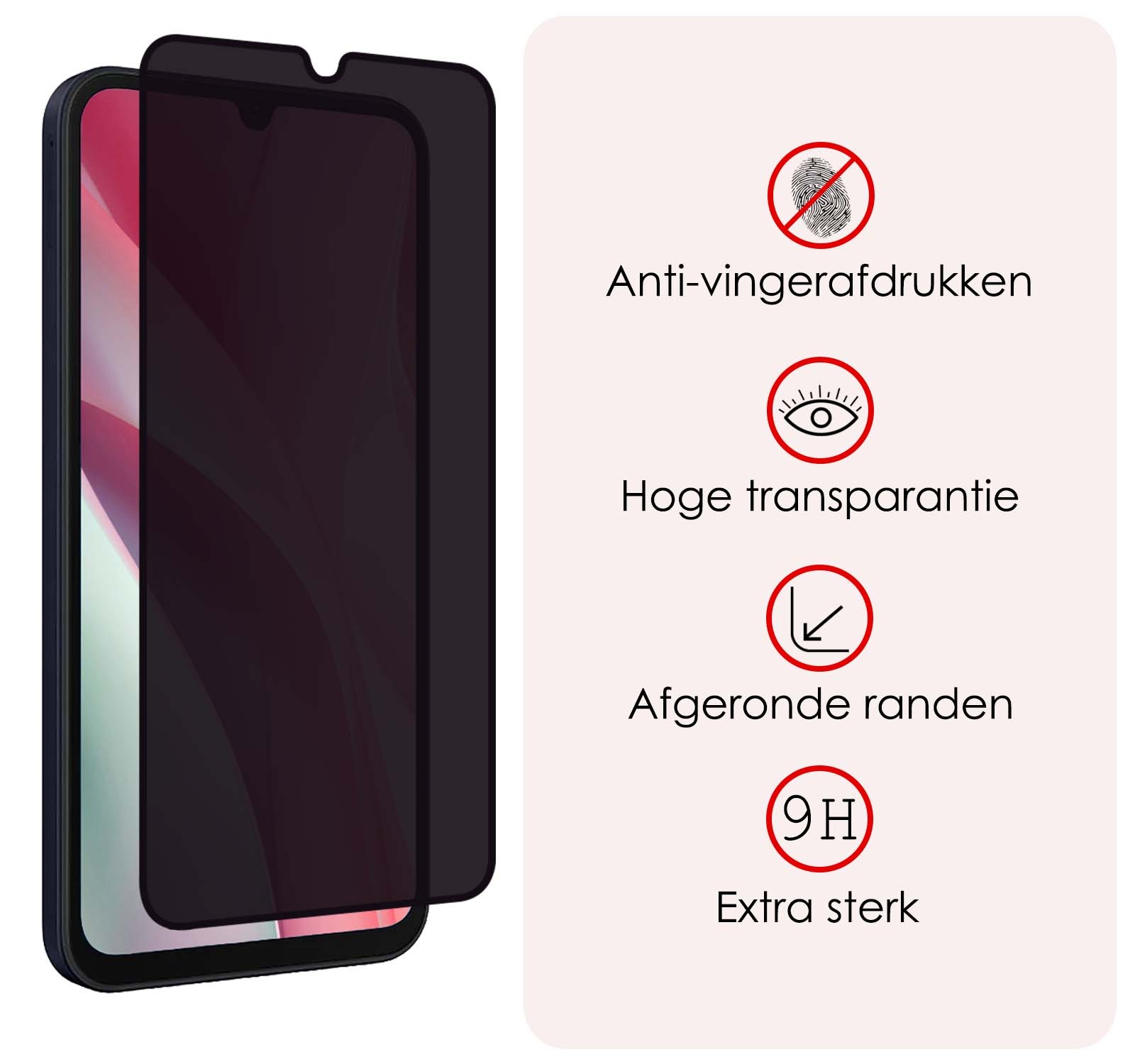 NoXx Screenprotector Geschikt voor Samsung A15 Screenprotector Privacy Tempered Glass Gehard Glas Display Cover - 2x