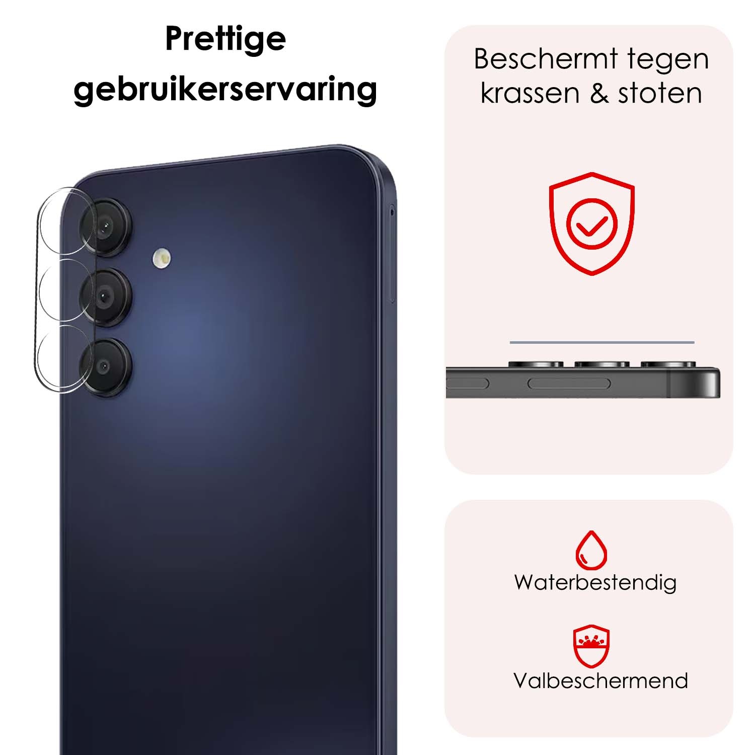 NoXx Screenprotector Geschikt voor Samsung A15 Camera Screenprotector Gehard Glas - Screenprotector Geschikt voor Samsung Galaxy A15 Screenprotector Camera Tempered Glass - 2x