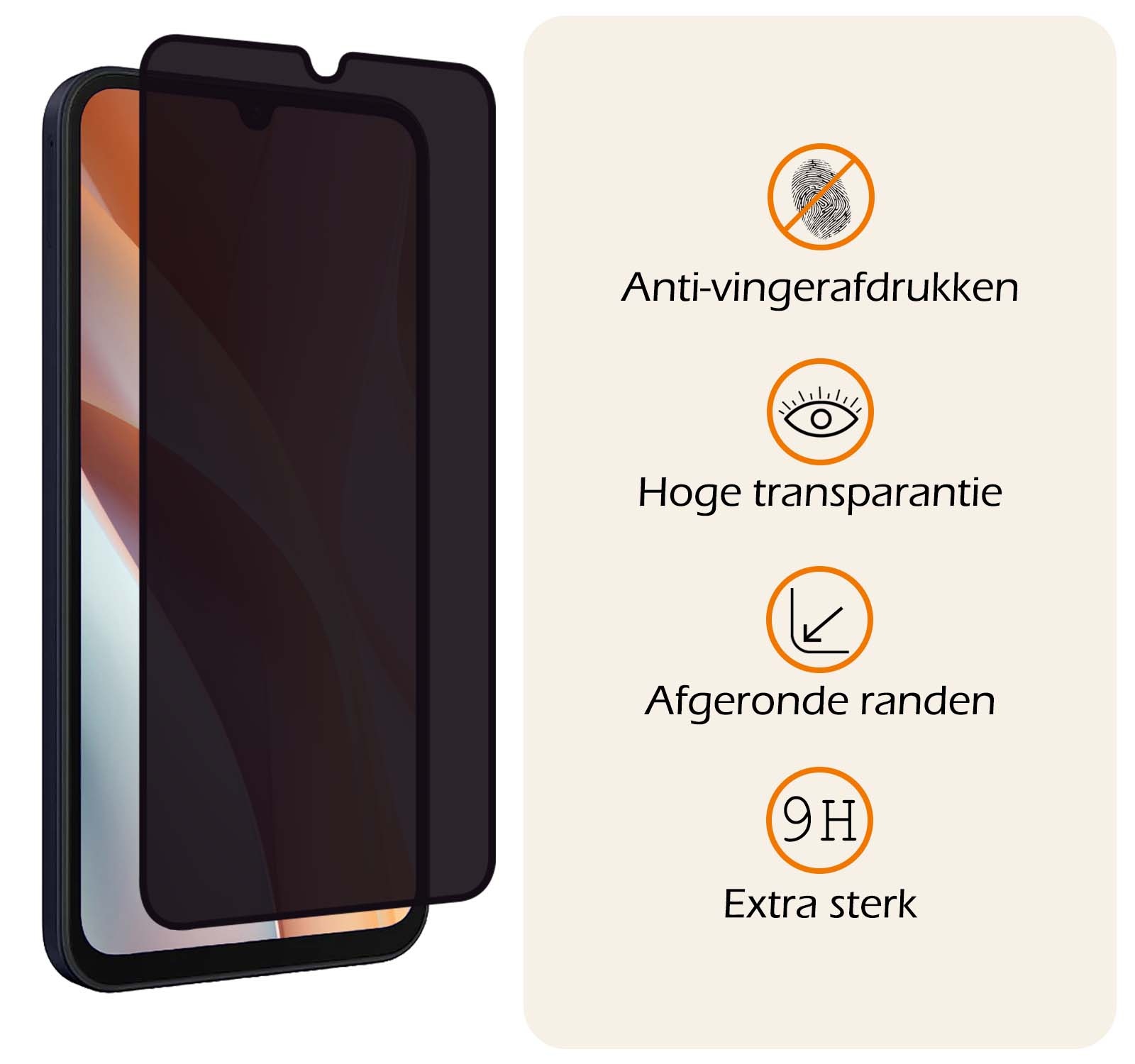 Nomfy Screenprotector Geschikt voor Samsung A15 Screenprotector Privacy Bescherm Glas - Screenprotector Geschikt voor Samsung Galaxy A15 Privacy Screenprotector Tempered Glass