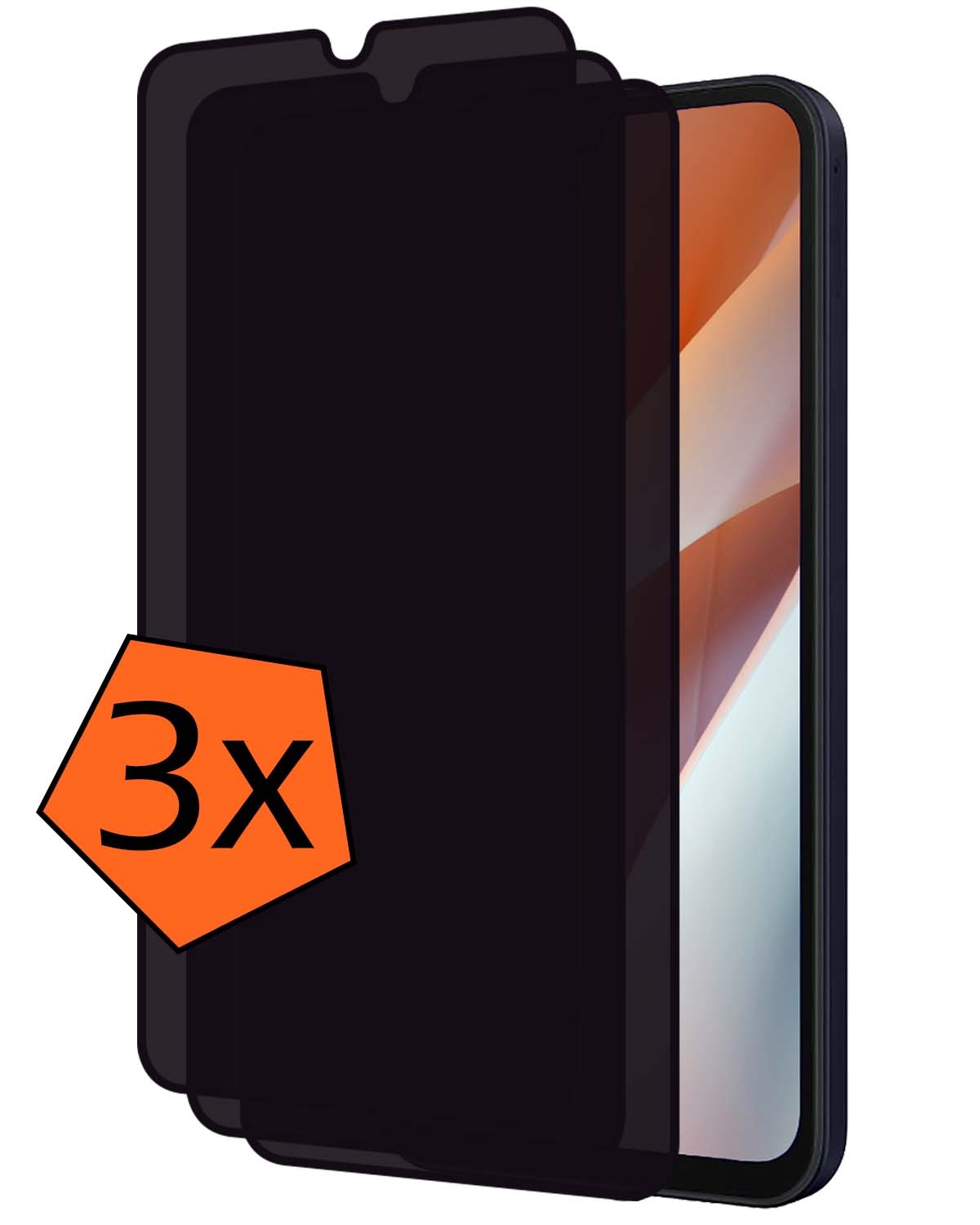 Nomfy Screenprotector Geschikt voor Samsung A15 Screenprotector Privacy Bescherm Glas - Screenprotector Geschikt voor Samsung Galaxy A15 Privacy Screenprotector Tempered Glass - 3 PACK