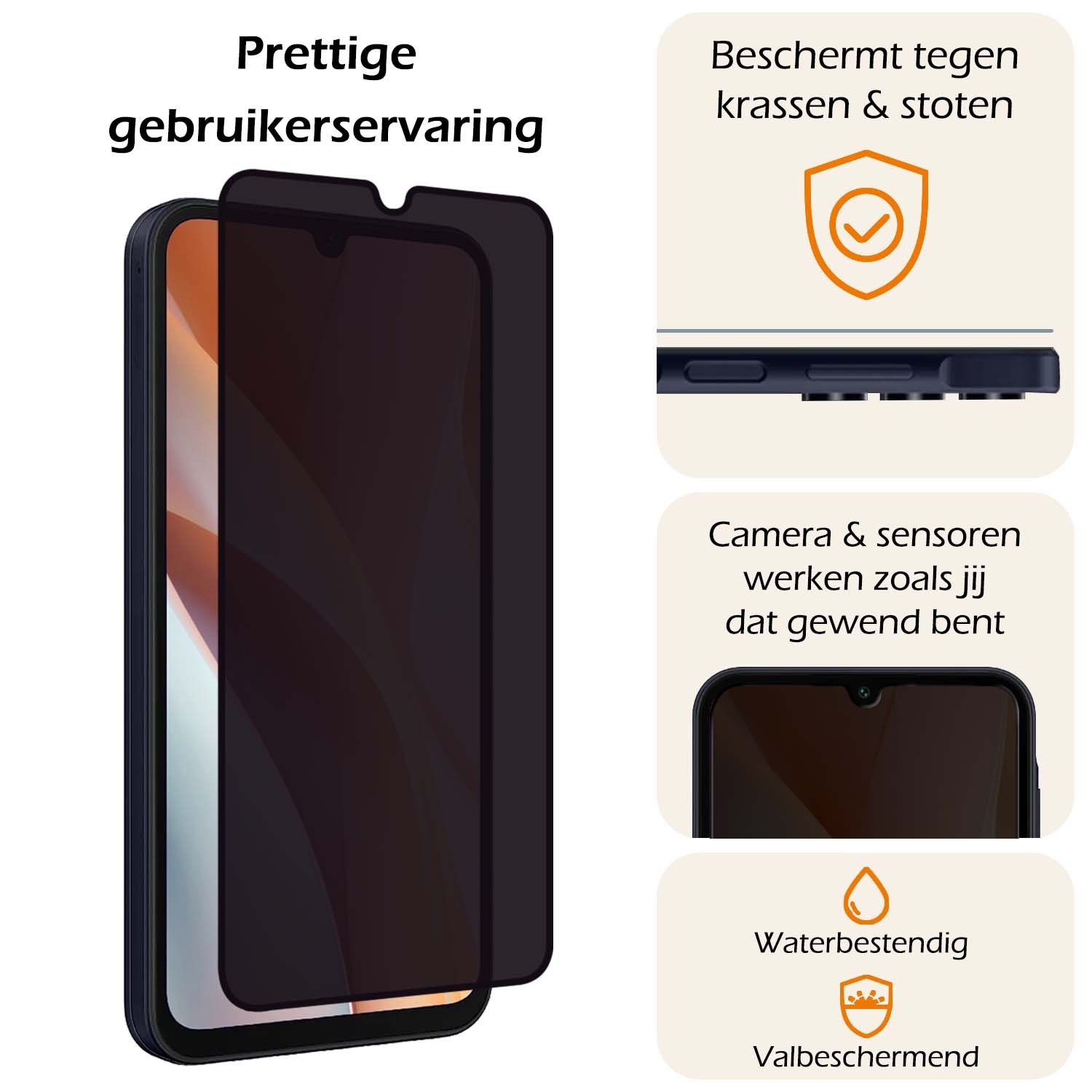 Nomfy Screenprotector Geschikt voor Samsung A15 Screenprotector Privacy Bescherm Glas - Screenprotector Geschikt voor Samsung Galaxy A15 Privacy Screenprotector Tempered Glass - 3 PACK