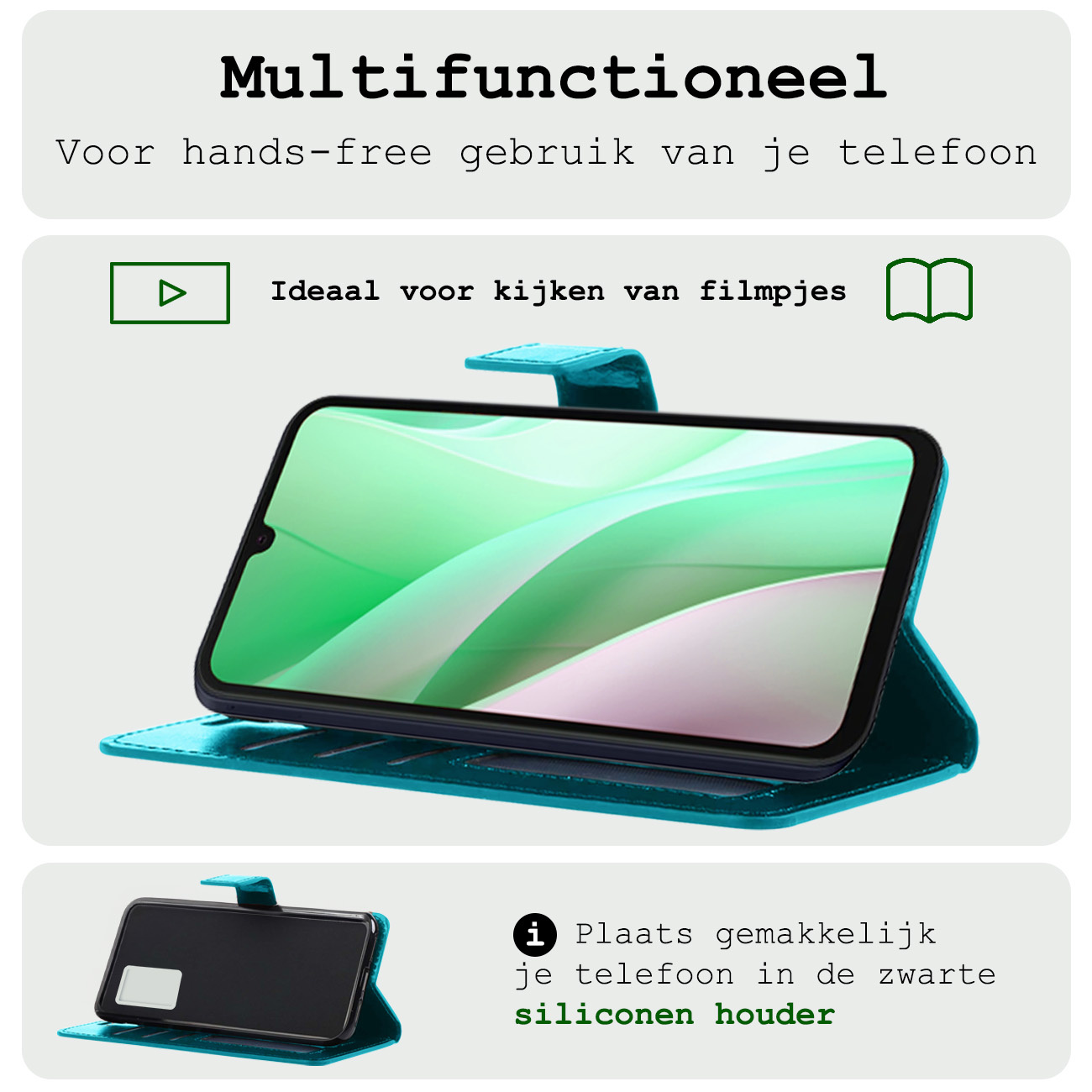 BASEY. Hoes Geschikt voor Samsung A15 Hoesje Bookcase Hoes Flip Case Book Cover - Hoesje Geschikt voor Samsung Galaxy A15 Hoes Book Case Hoesje - Turquoise