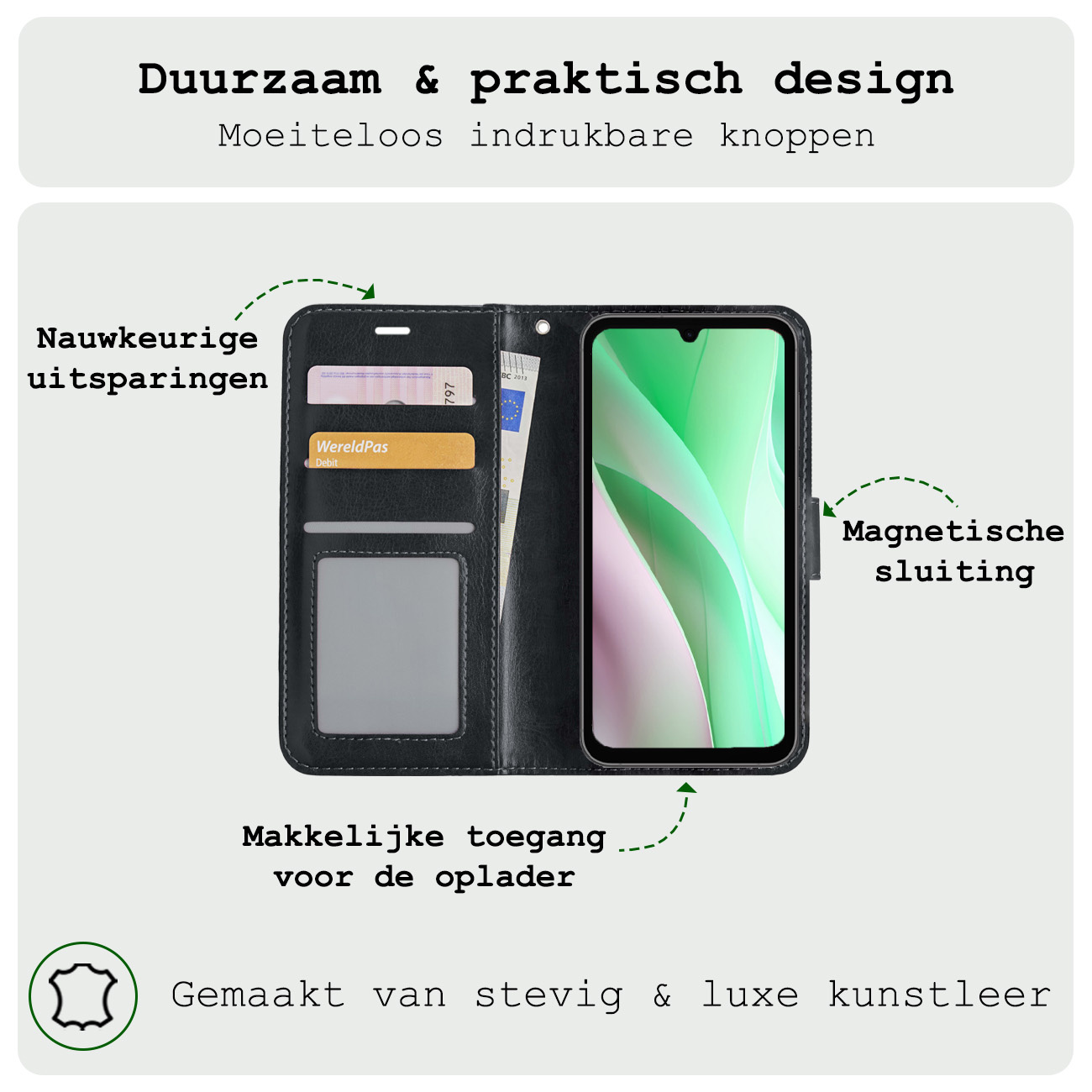 BASEY. Hoes Geschikt voor Samsung A15 Hoesje Bookcase Hoes Flip Case Book Cover - Hoesje Geschikt voor Samsung Galaxy A15 Hoes Book Case Hoesje - Zwart