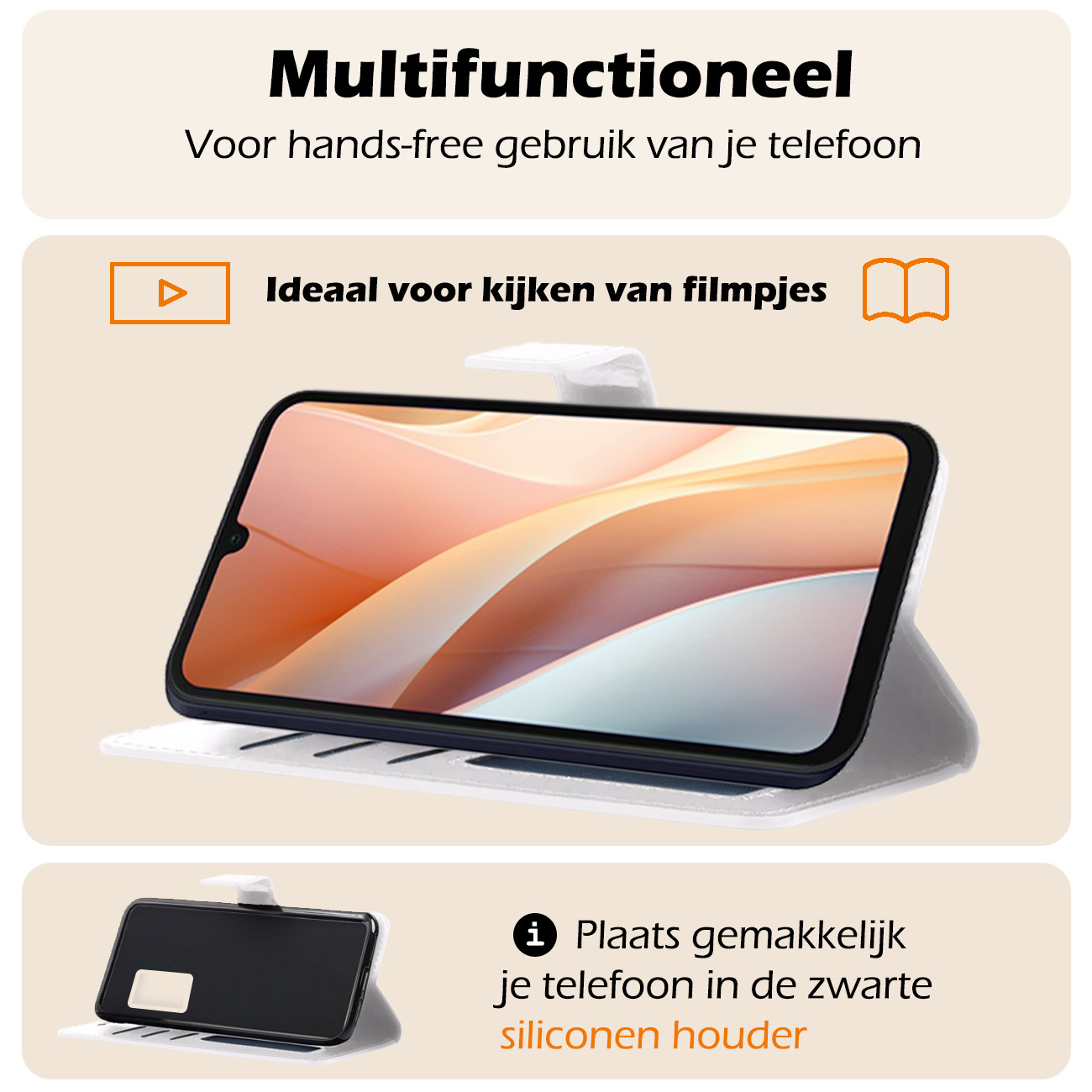 Nomfy Hoesje Geschikt voor Samsung A15 Hoes Bookcase Flipcase Book Cover - Hoes Geschikt voor Samsung Galaxy A15 Hoesje Book Case - Wit