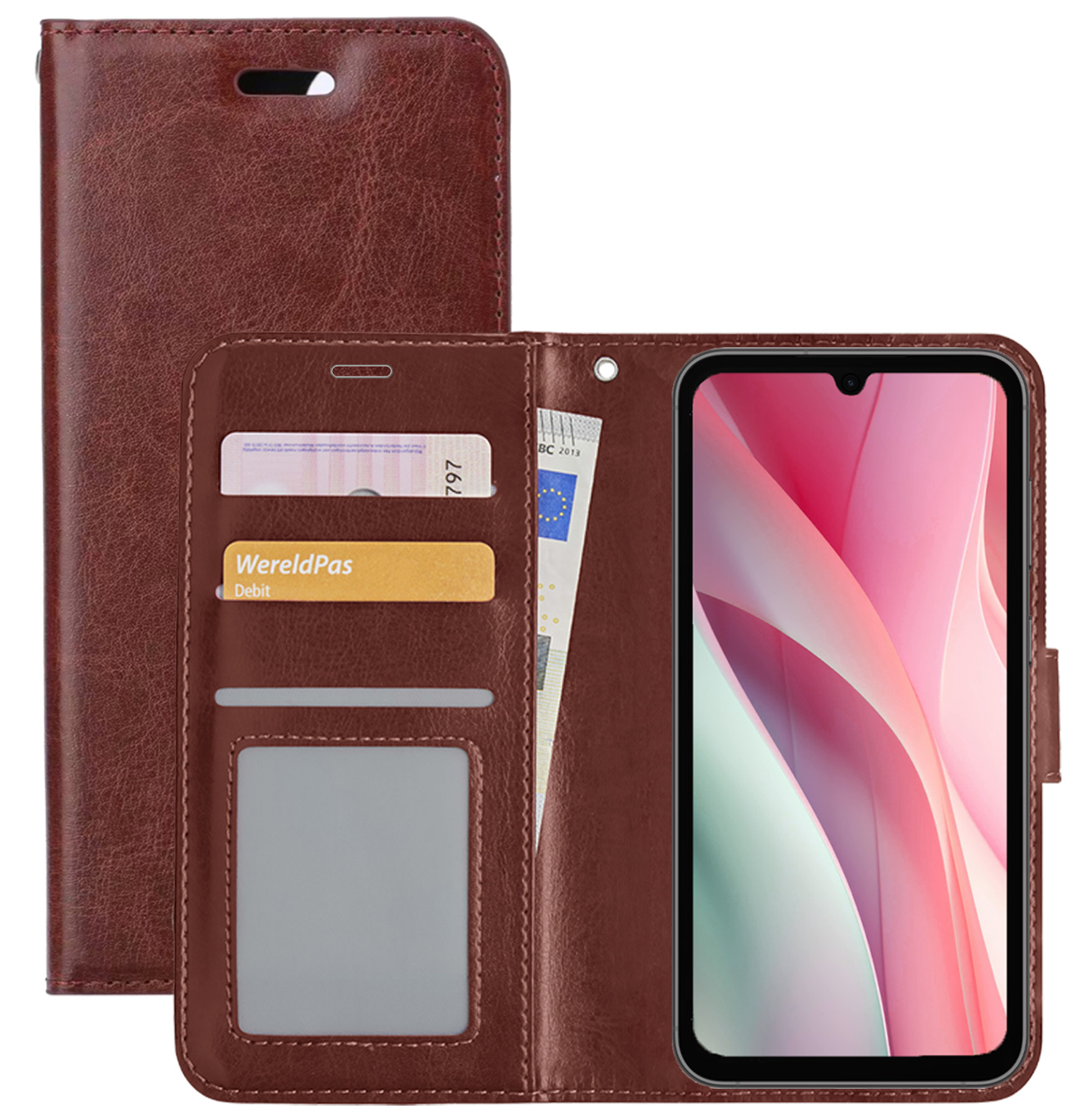 NoXx Hoes Geschikt voor Samsung A15 Hoesje Book Case Hoes Flip Cover Wallet Bookcase - Bruin
