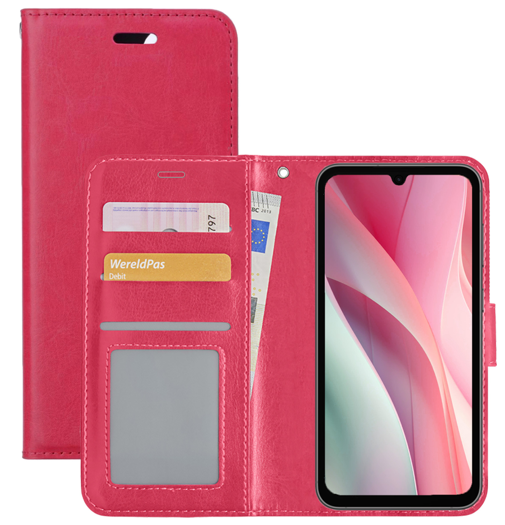 NoXx Hoes Geschikt voor Samsung A15 Hoesje Book Case Hoes Flip Cover Wallet Bookcase - Donkerroze