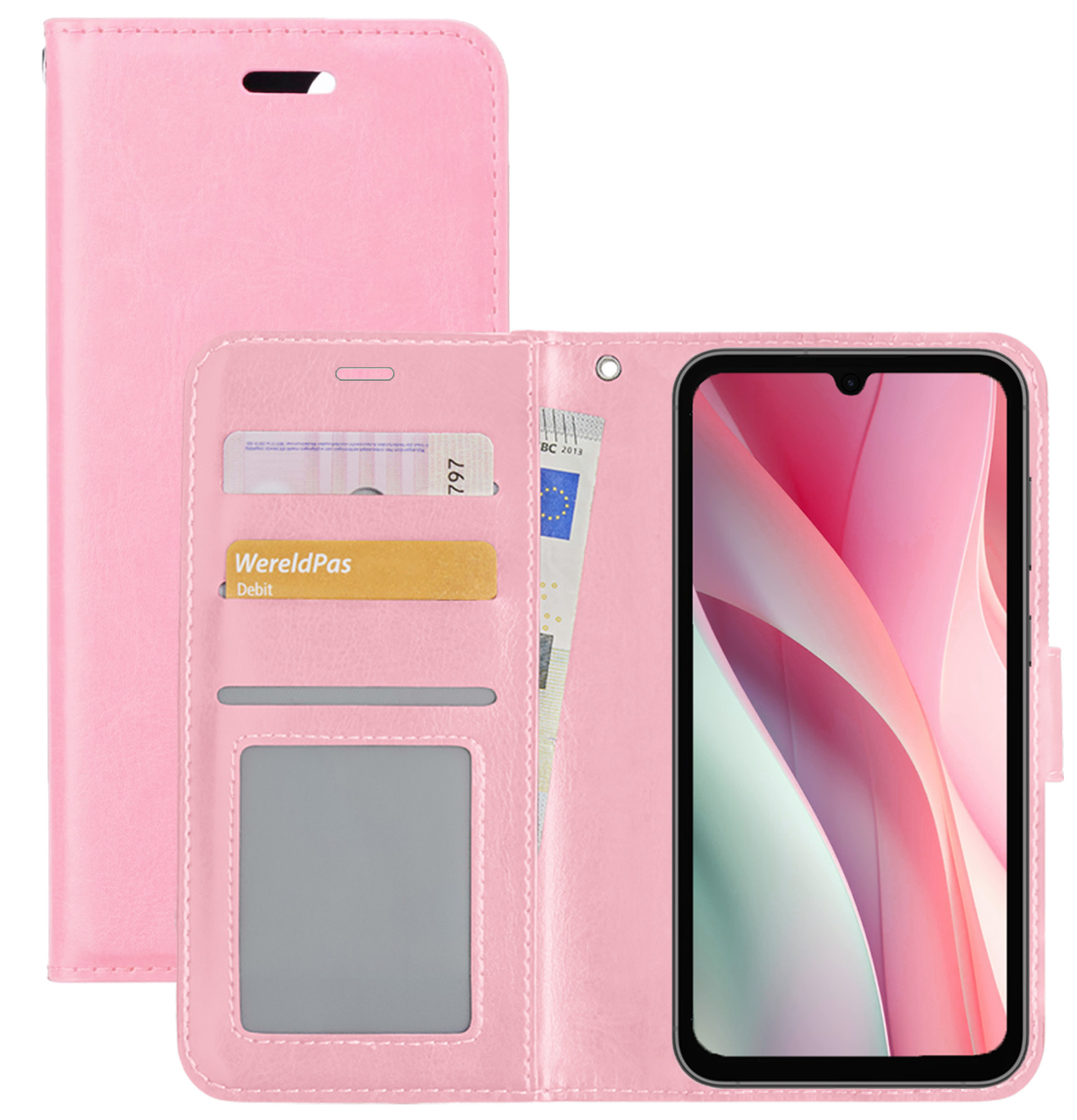 NoXx Hoes Geschikt voor Samsung A15 Hoesje Book Case Hoes Flip Cover Wallet Bookcase - Lichtroze