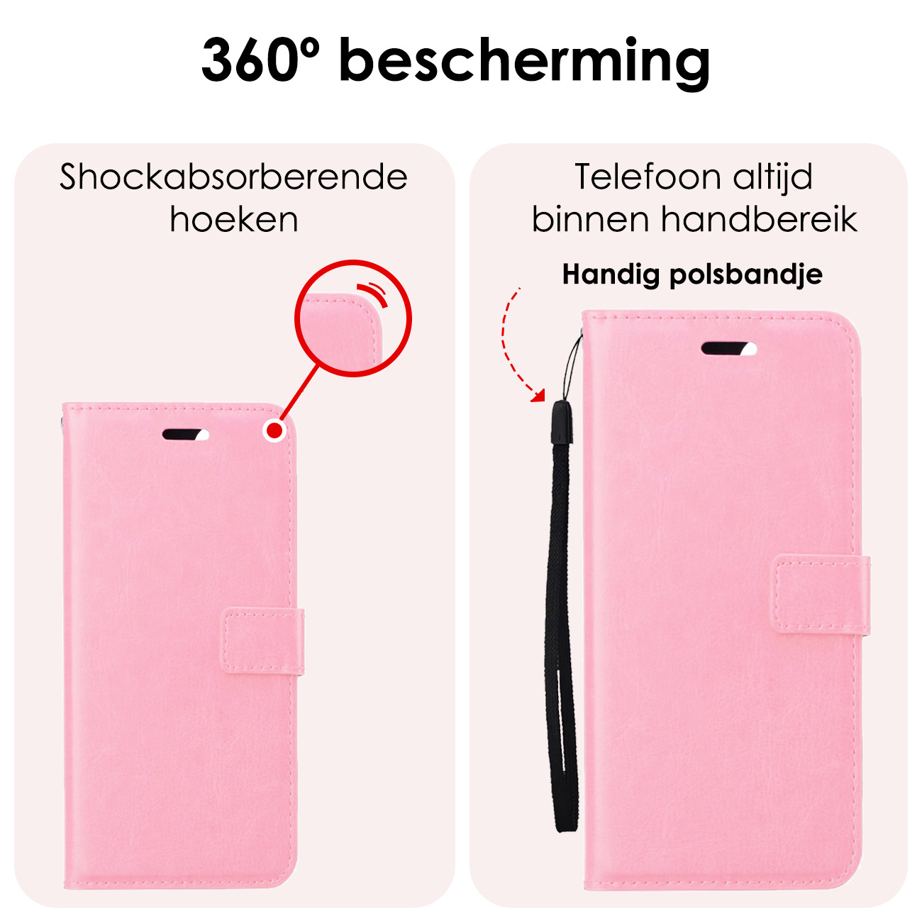 NoXx Hoes Geschikt voor Samsung A15 Hoesje Book Case Hoes Flip Cover Wallet Bookcase - Lichtroze