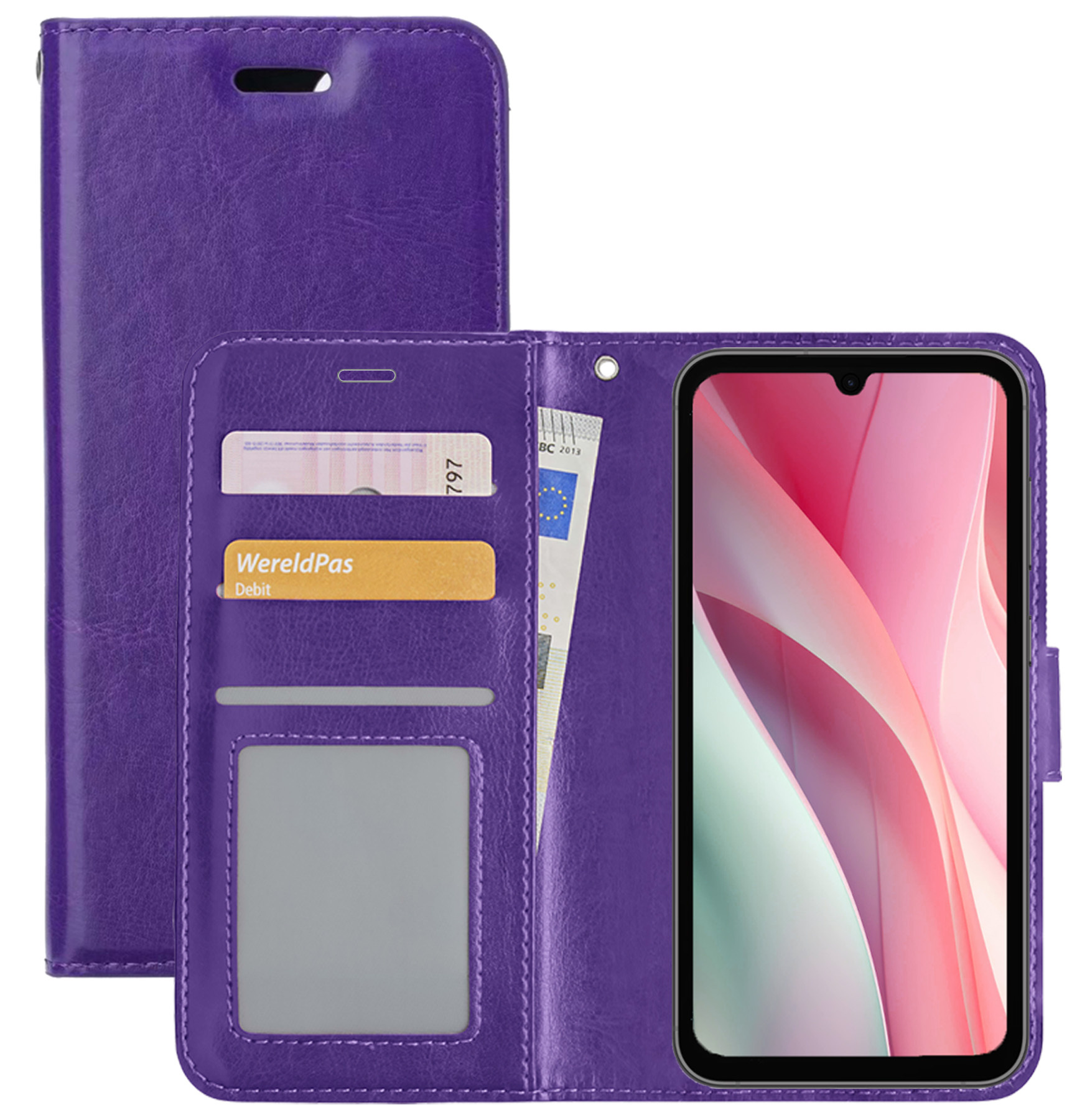 NoXx Hoes Geschikt voor Samsung A15 Hoesje Book Case Hoes Flip Cover Wallet Bookcase - Paars