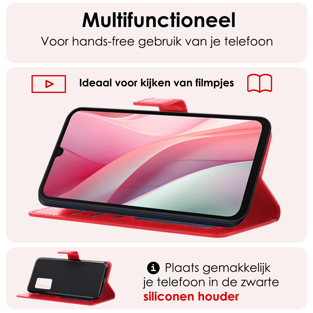 NoXx Hoes Geschikt voor Samsung A15 Hoesje Book Case Hoes Flip Cover Wallet Bookcase - Rood