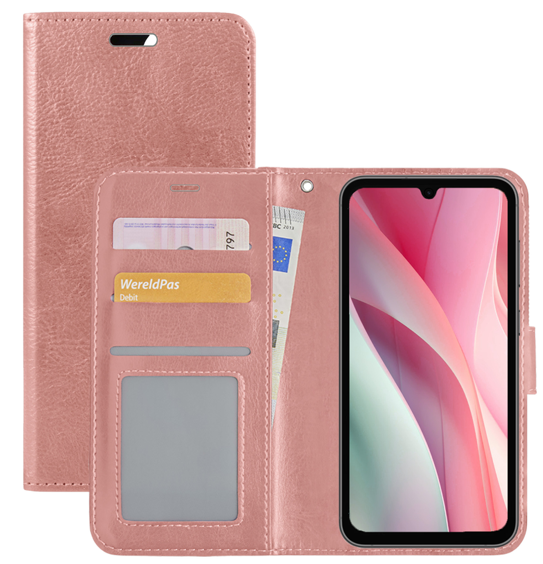NoXx Hoes Geschikt voor Samsung A15 Hoesje Book Case Hoes Flip Cover Wallet Bookcase - Rosé goud
