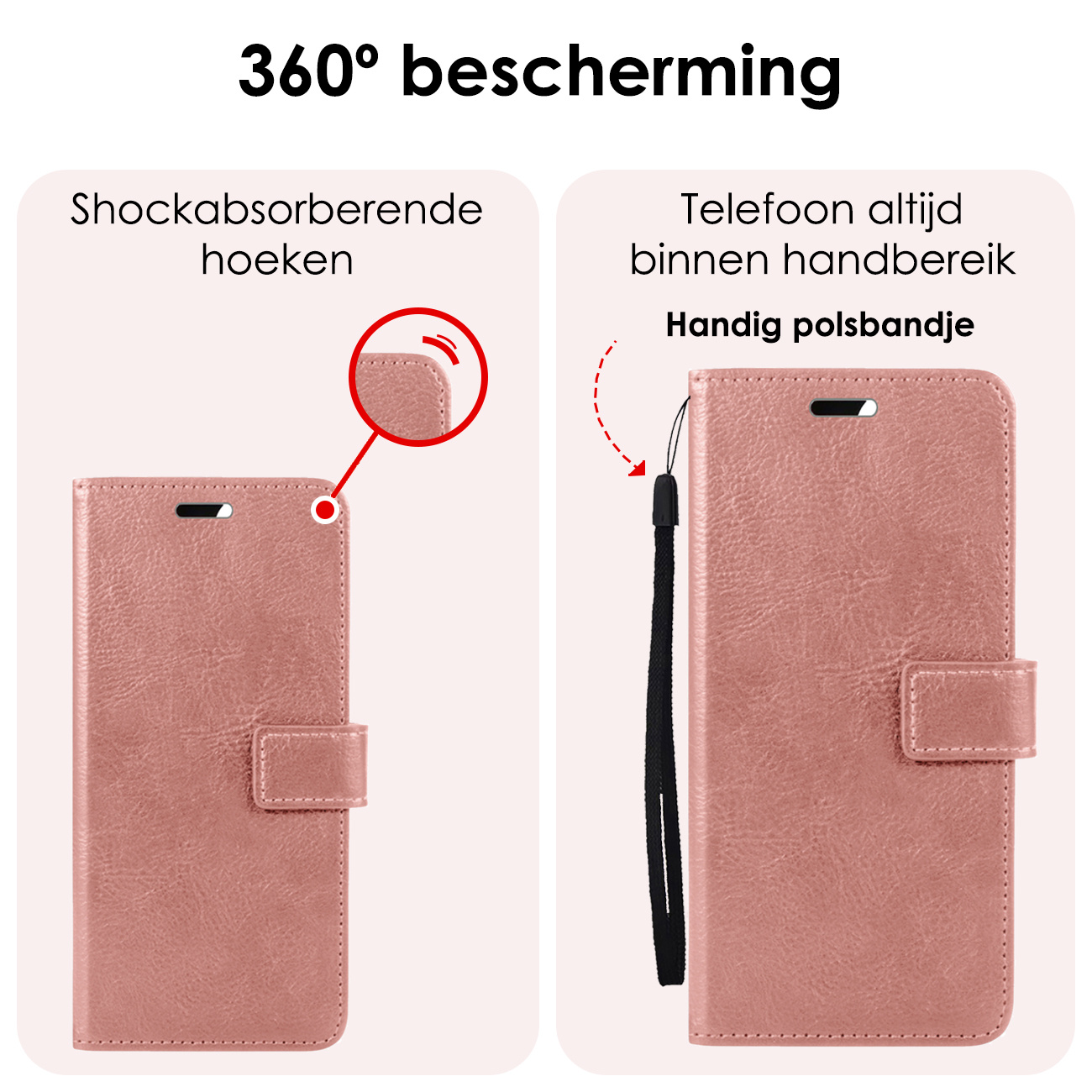 NoXx Hoes Geschikt voor Samsung A15 Hoesje Book Case Hoes Flip Cover Wallet Bookcase - Rosé goud